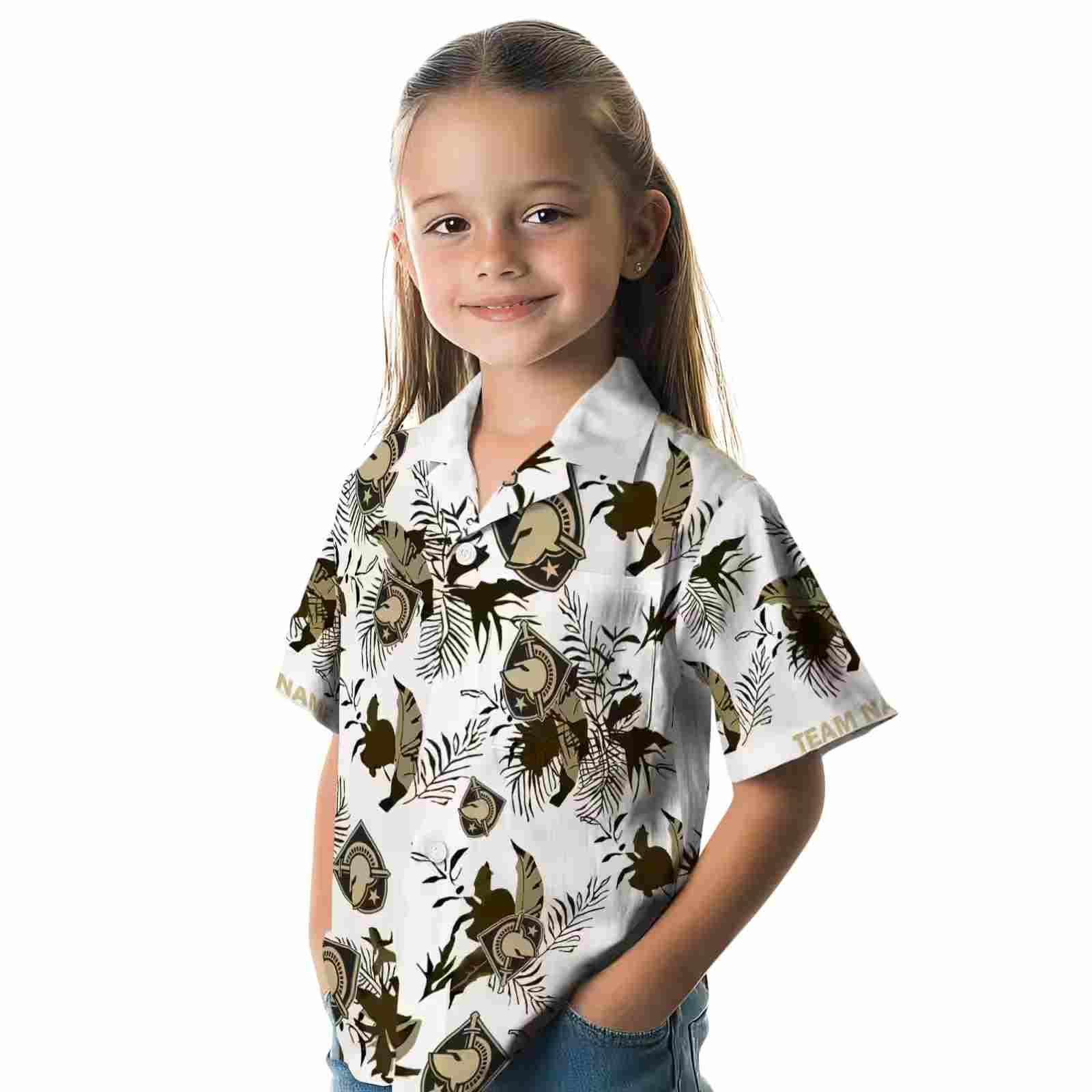 customized army black knights botanical theme gold white hawaiian shirt premium grade