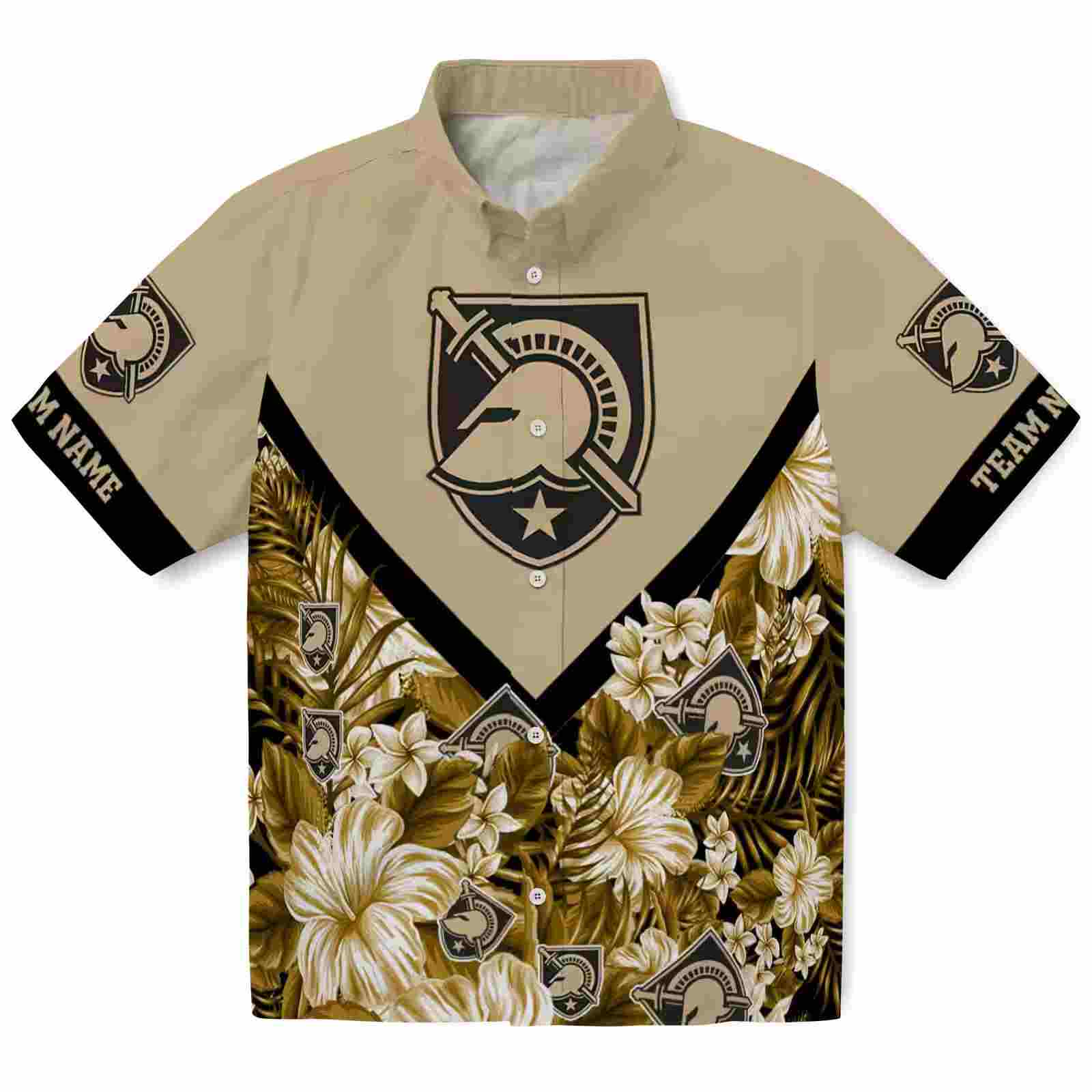 Customized Army Black Knights Floral Chevron Gold Hawaiian Shirt