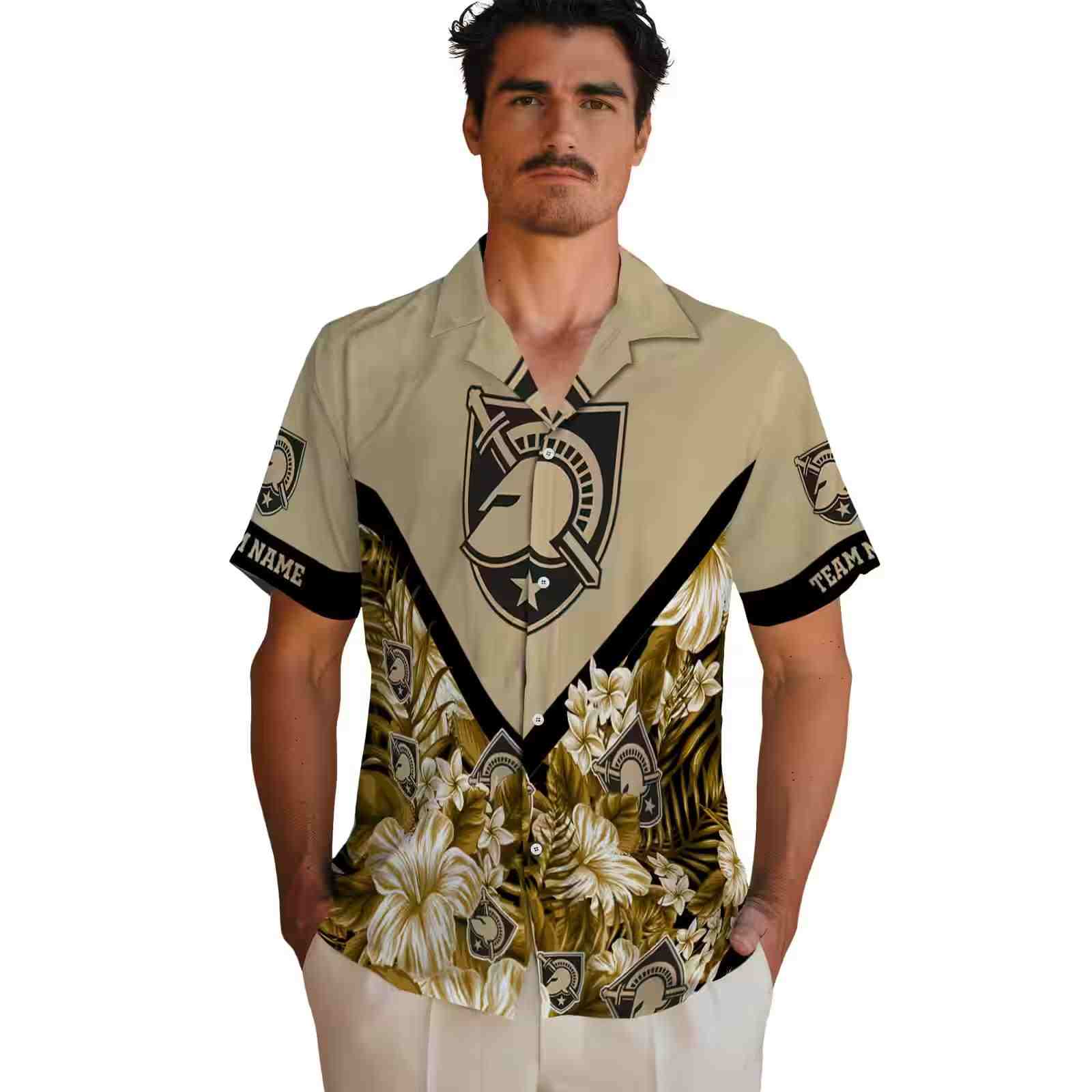 customized army black knights floral chevron gold hawaiian shirt fashion forward