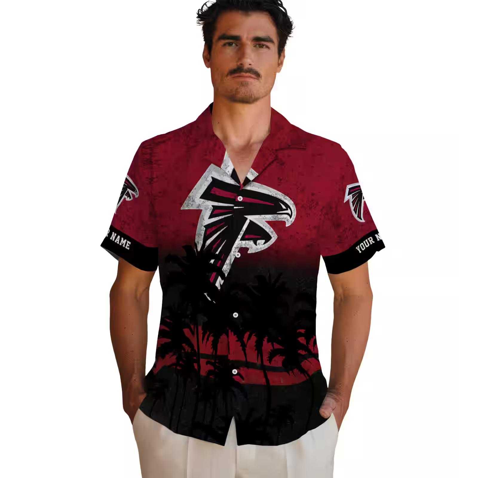 customized atlanta falcons sunset pattern red black hawaiian shirt fashion forward