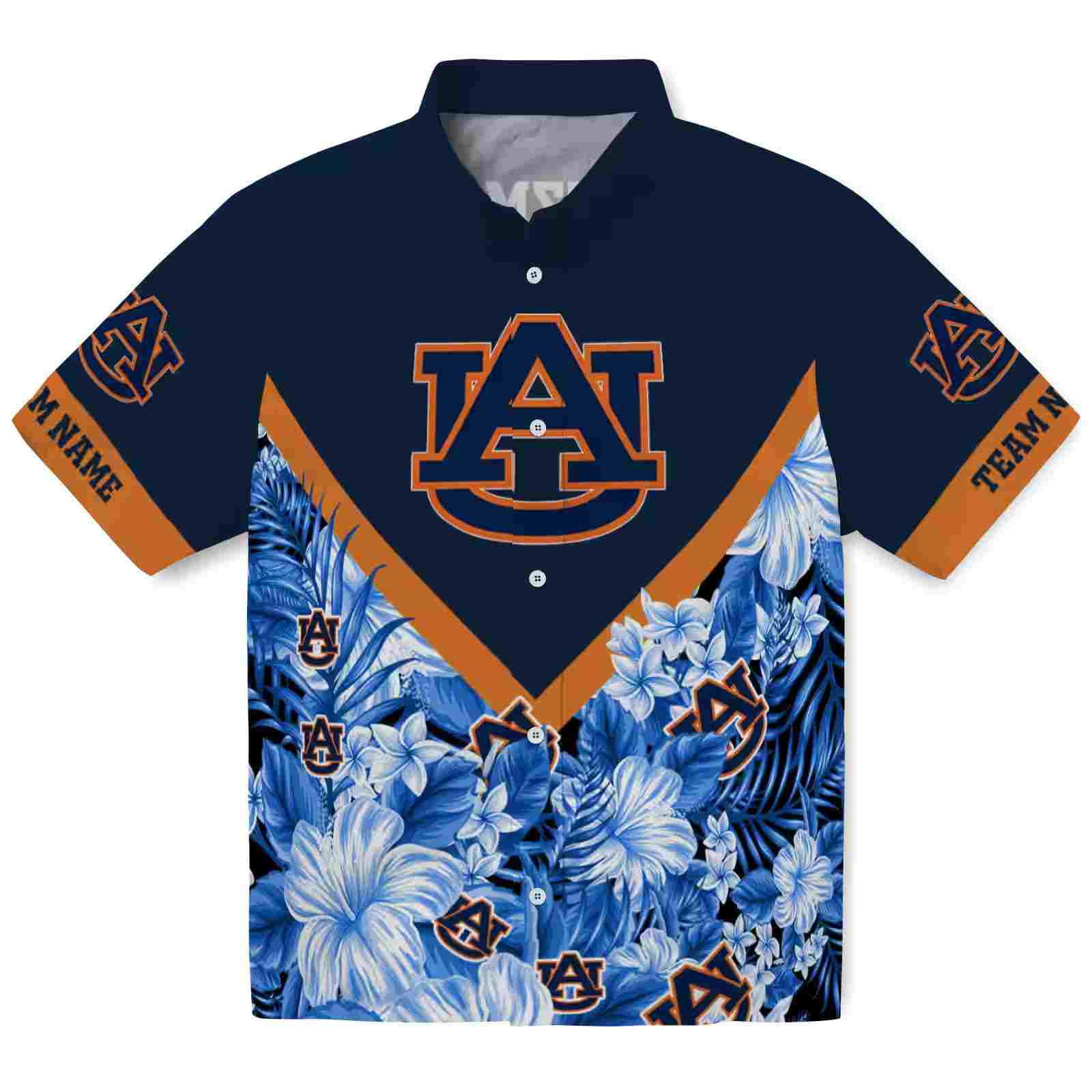 Customized Auburn Tigers Floral Chevron Navy Blue Hawaiian Shirt