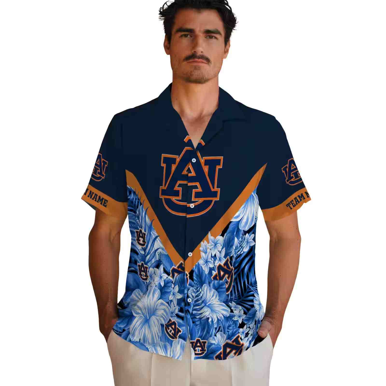 customized auburn tigers floral chevron navy blue hawaiian shirt fashion forward