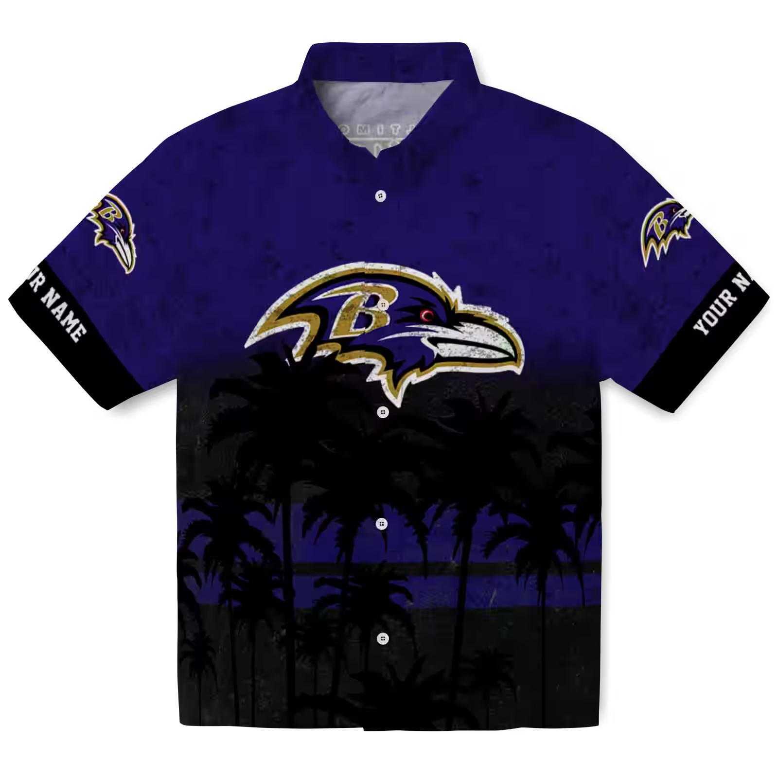 Customized Baltimore Ravens Sunset Pattern Purple Black Hawaiian Shirt