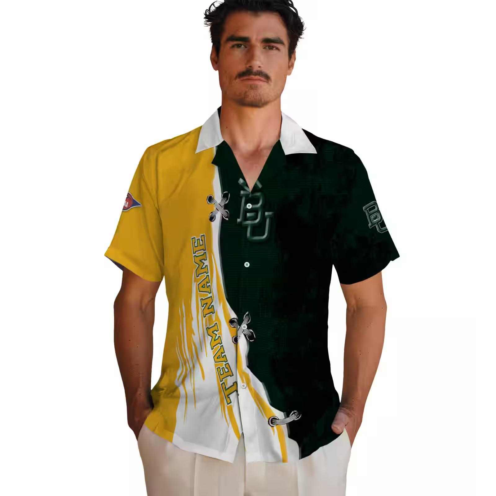 customized baylor bears edgy streaks green white hawaiian shirt fashion forward