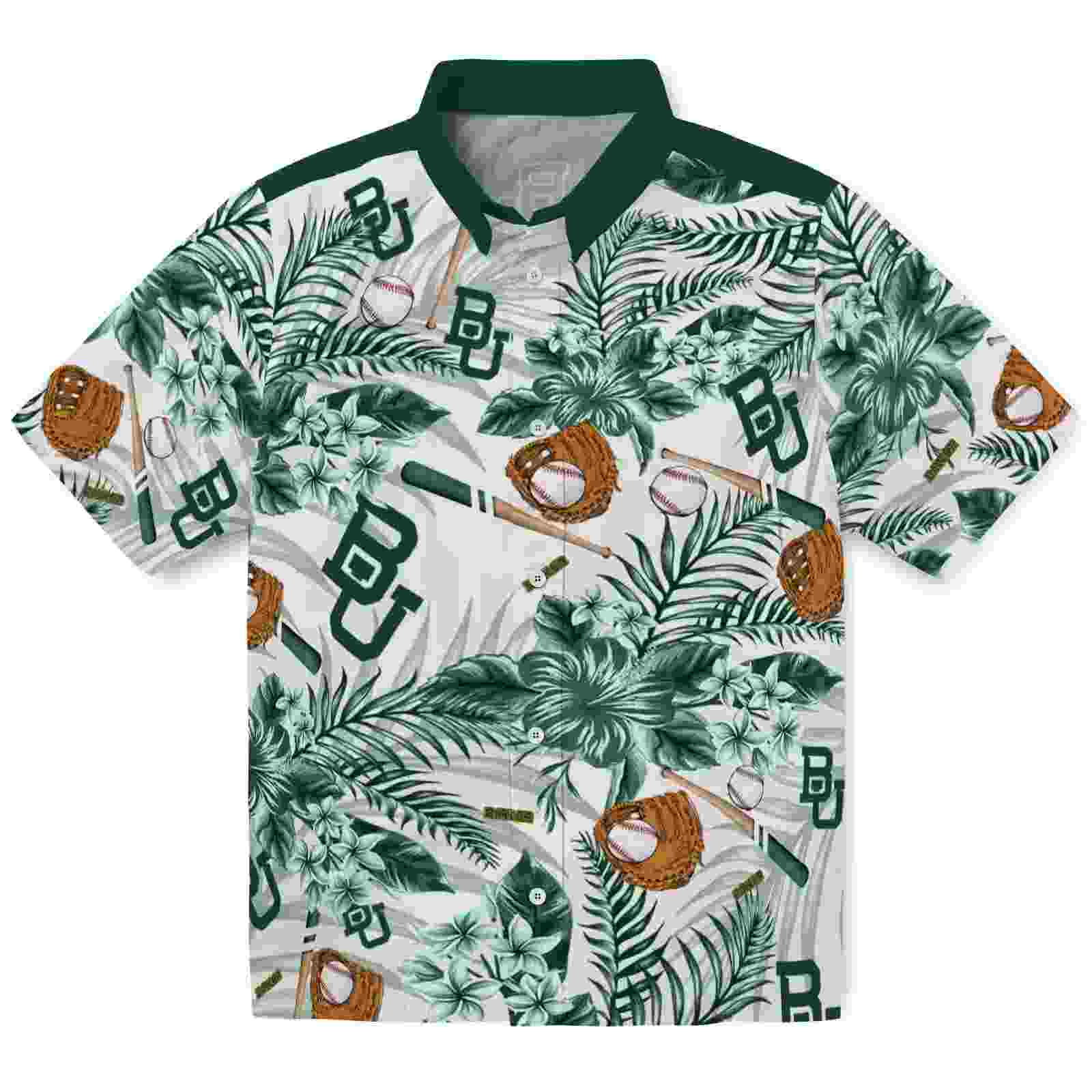 Customized Baylor Bears Floral Baseball Green White Hawaiian Shirt