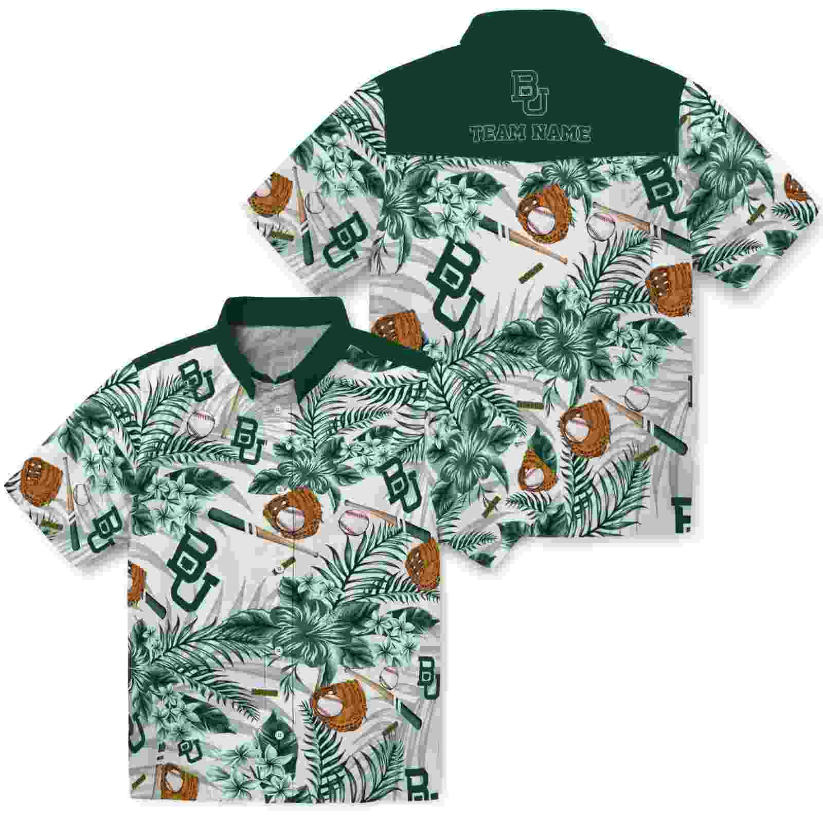 customized baylor bears floral baseball green white hawaiian shirt high quality