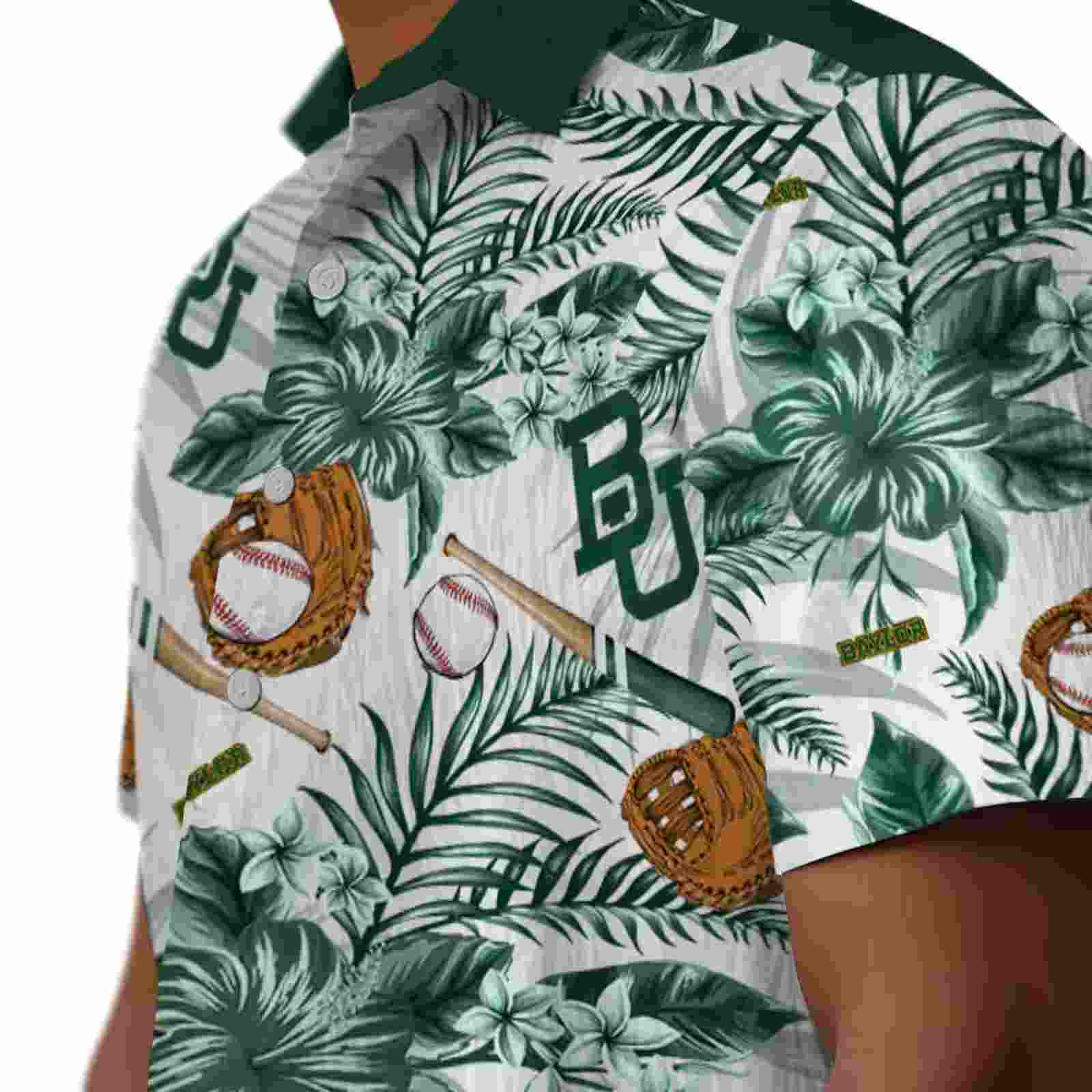 customized baylor bears floral baseball green white hawaiian shirt trendy