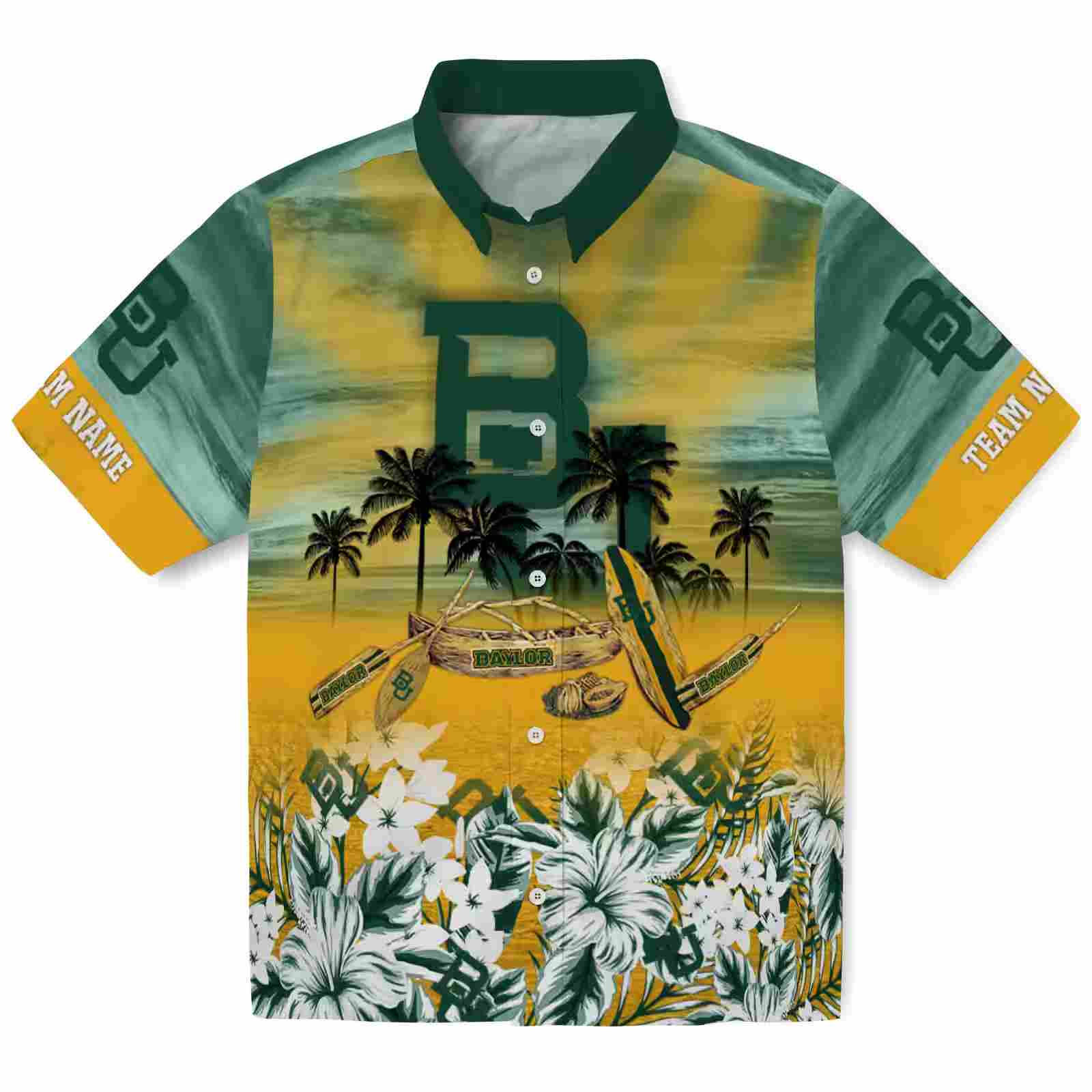 Customized Baylor Bears Tropical Canoe Green Hawaiian Shirt