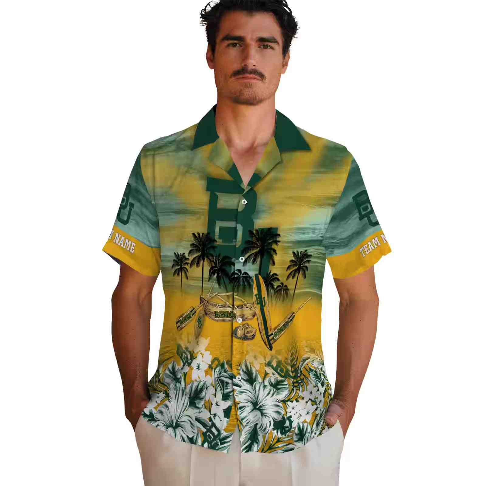 customized baylor bears tropical canoe green hawaiian shirt fashion forward