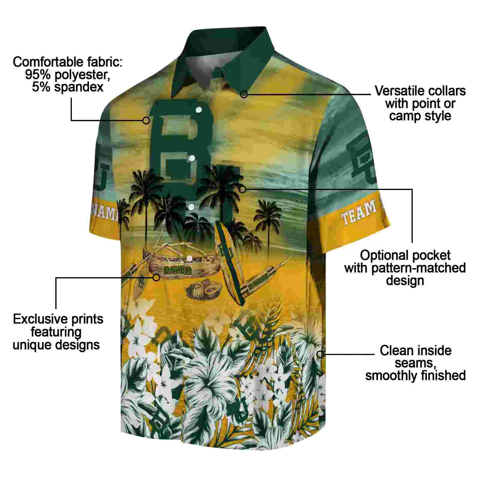 customized baylor bears tropical canoe green hawaiian shirt new arrival