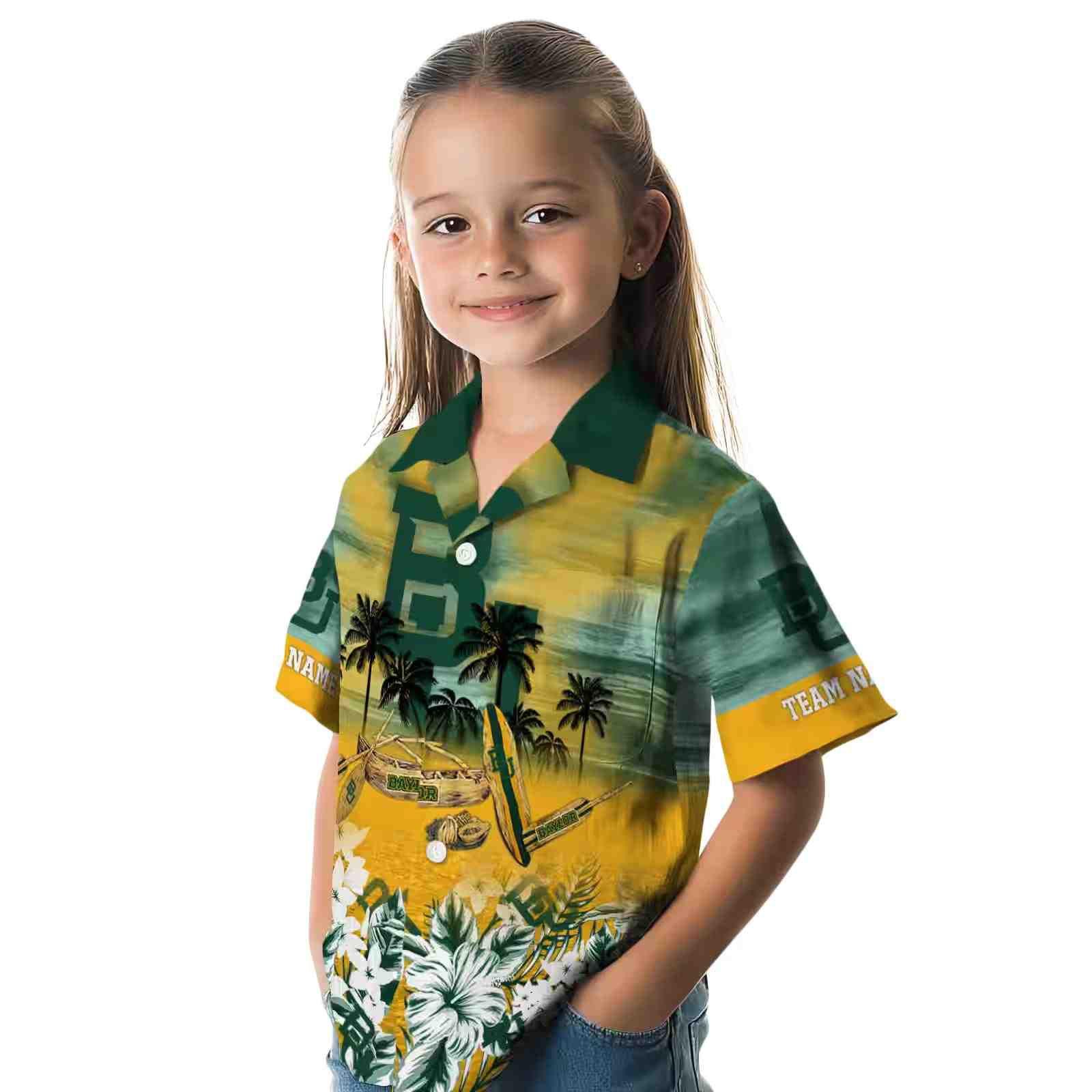 customized baylor bears tropical canoe green hawaiian shirt premium grade