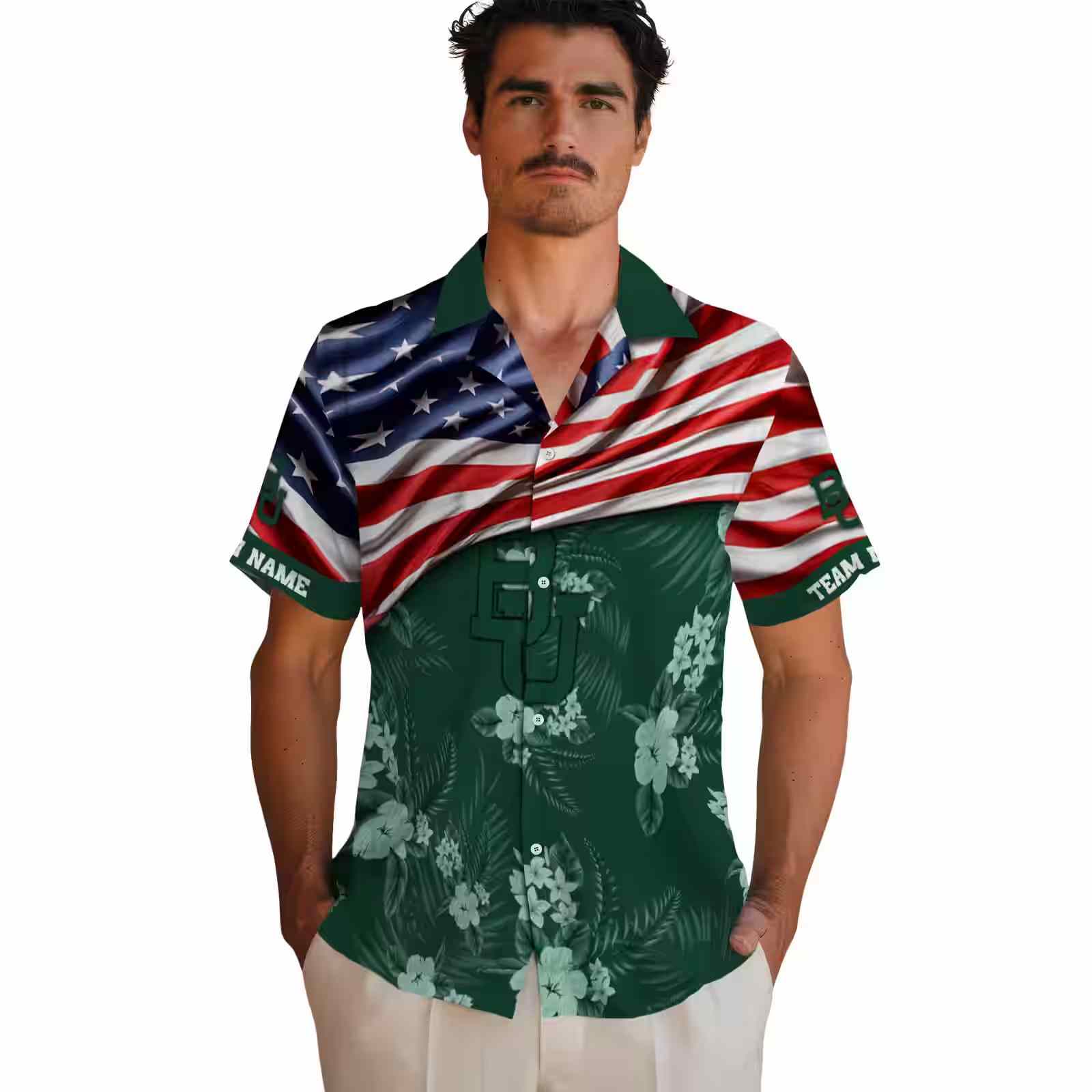 customized baylor bears us flag hibiscus green hawaiian shirt fashion forward