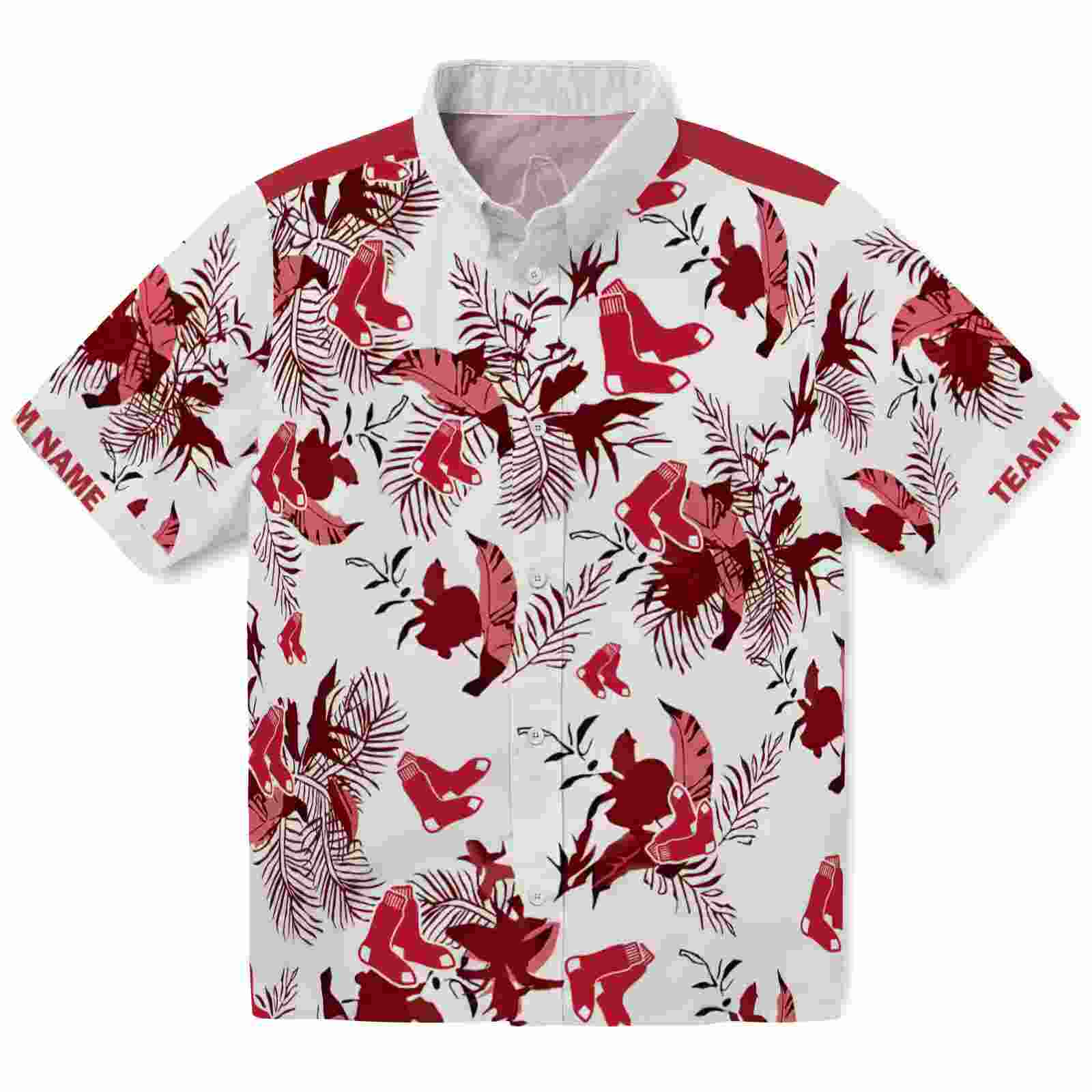 Customized Boston Red Sox Botanical Theme Red White Hawaiian Shirt