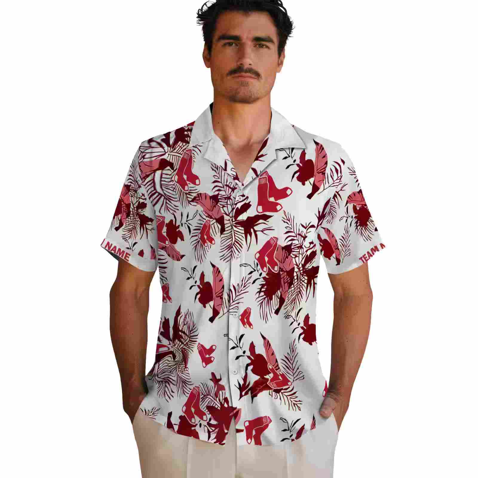 customized boston red sox botanical theme red white hawaiian shirt fashion forward