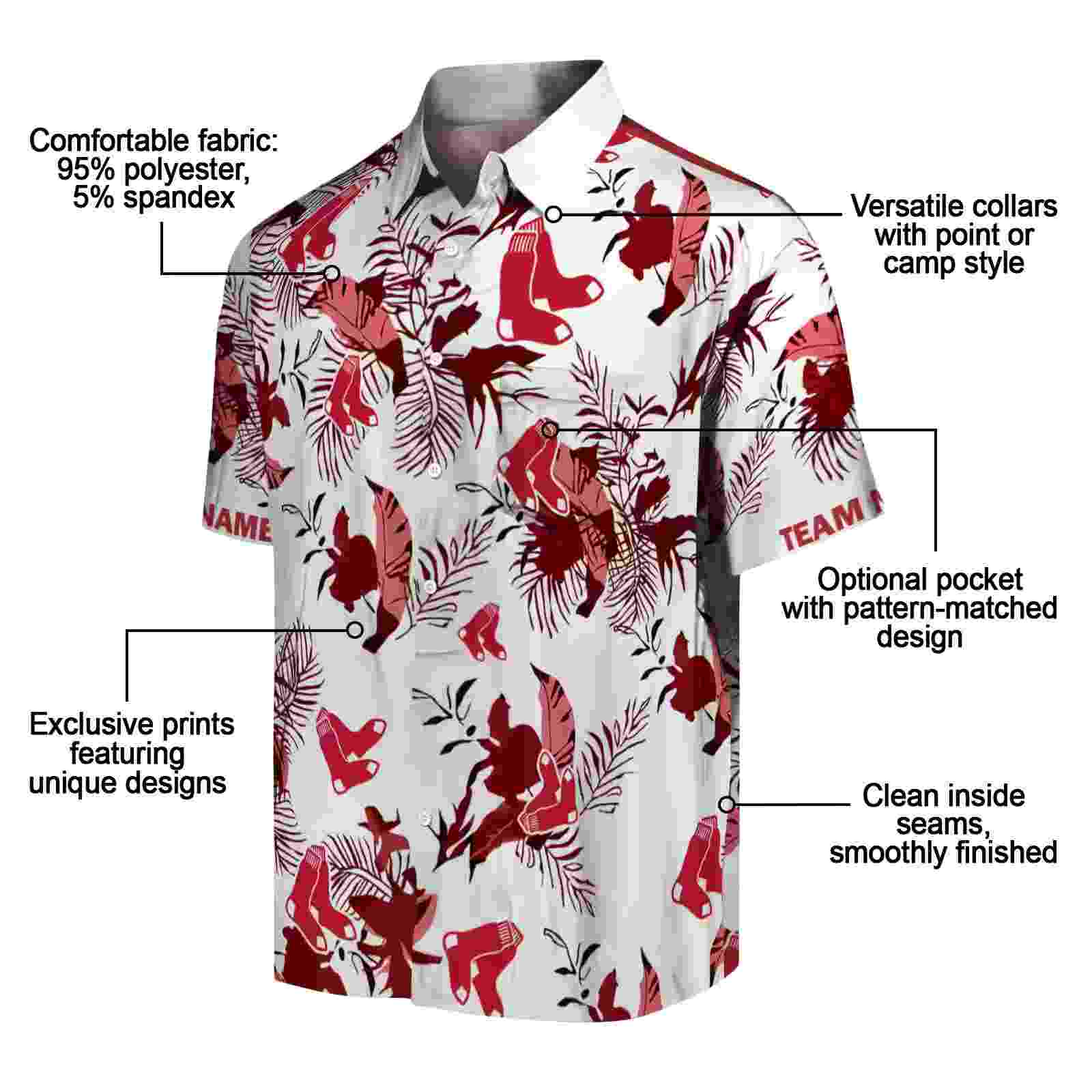 customized boston red sox botanical theme red white hawaiian shirt new arrival