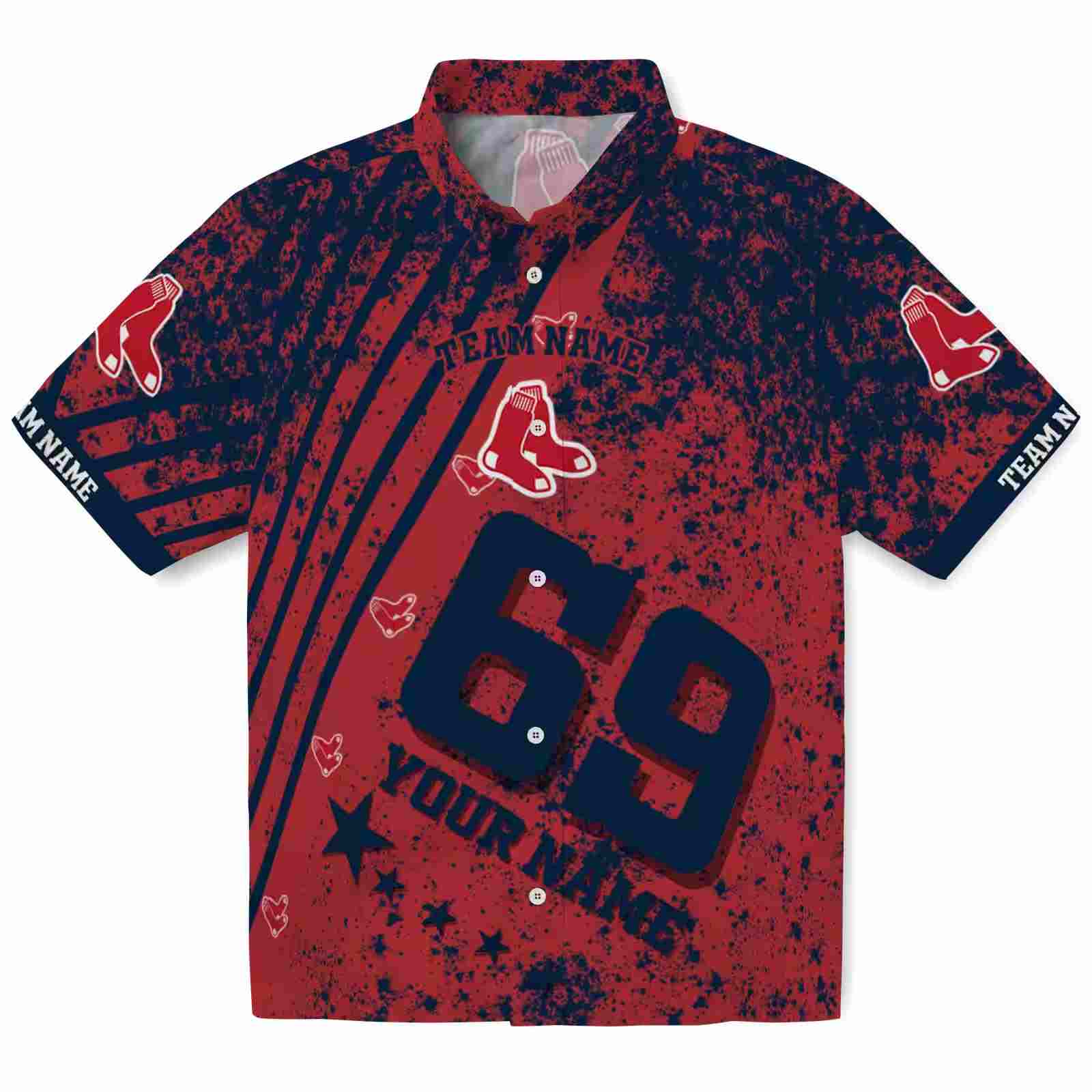 Customized Boston Red Sox Star Stripes Red Hawaiian Shirt