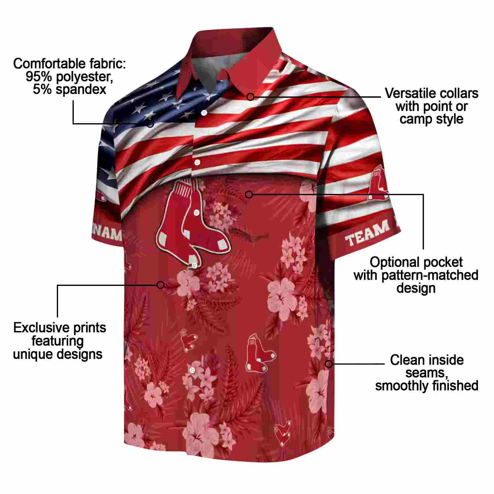 customized boston red sox us flag hibiscus red hawaiian shirt new arrival