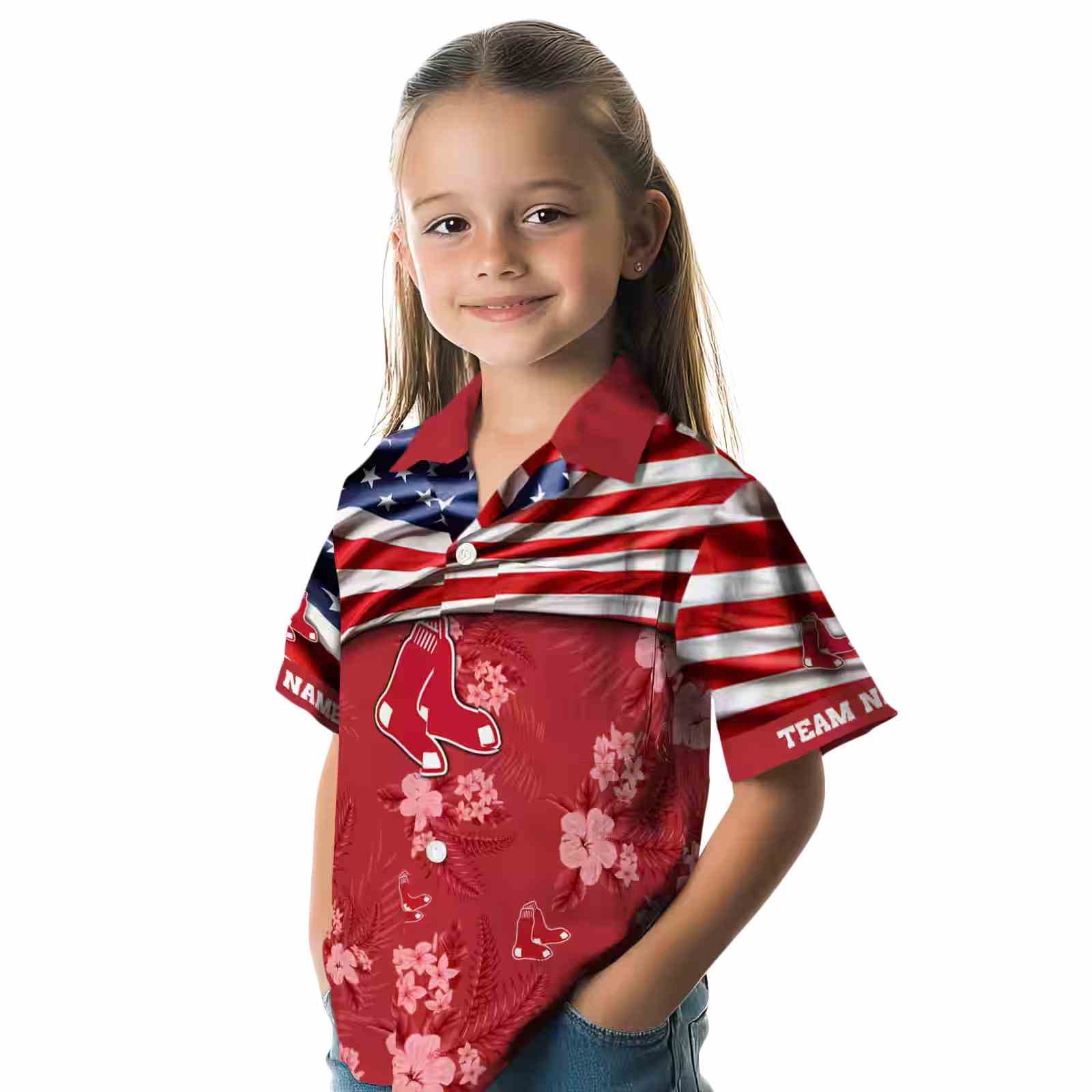 customized boston red sox us flag hibiscus red hawaiian shirt premium grade