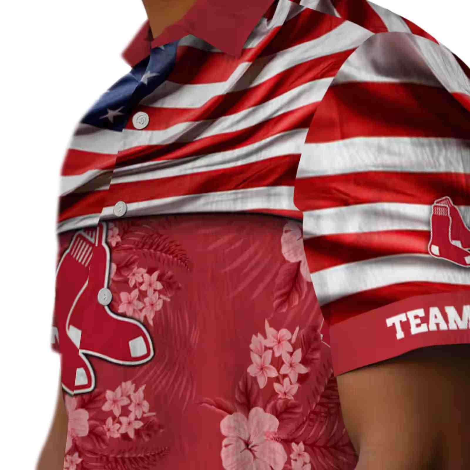 customized boston red sox us flag hibiscus red hawaiian shirt trendy