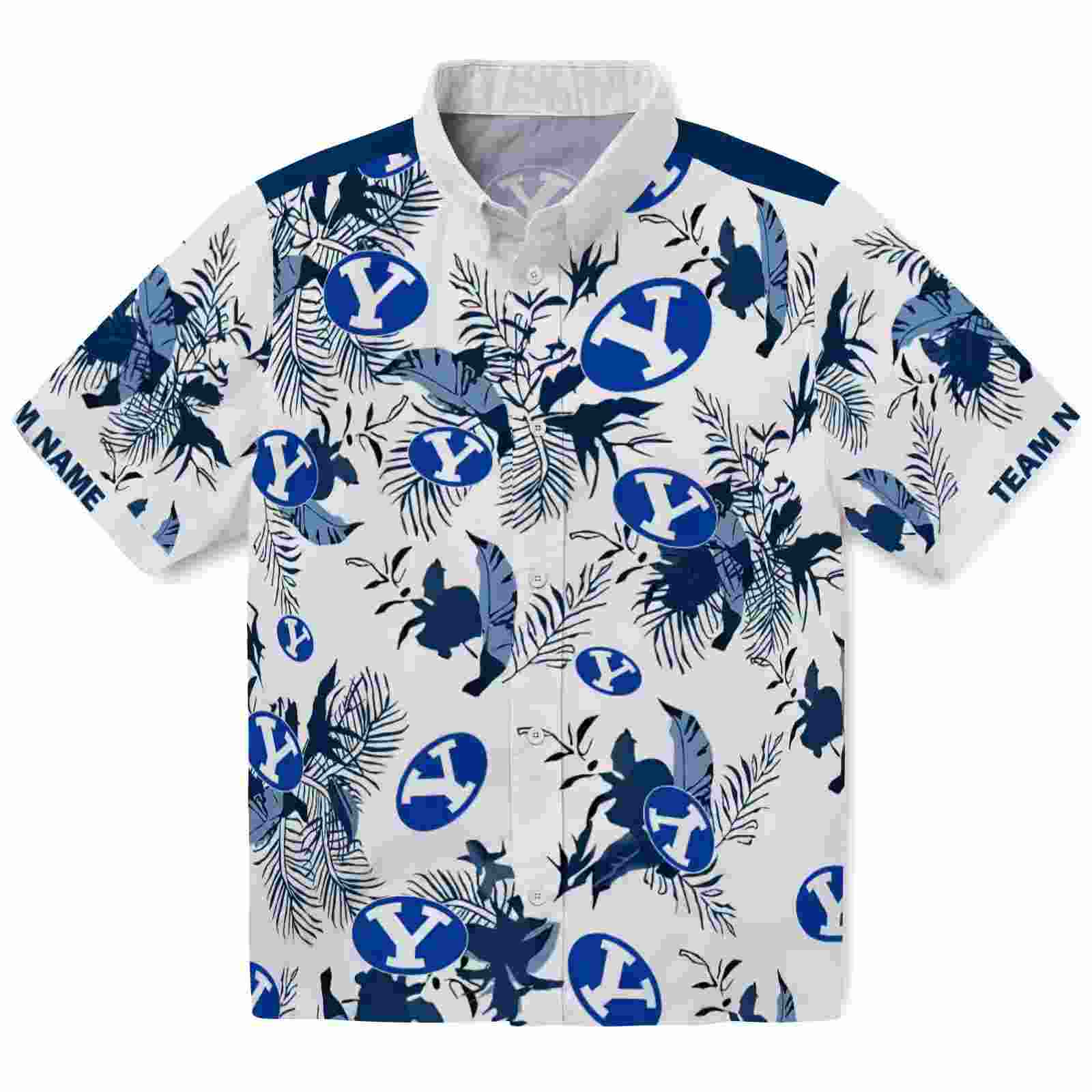 Customized BYU Cougars Botanical Theme Blue White Hawaiian Shirt