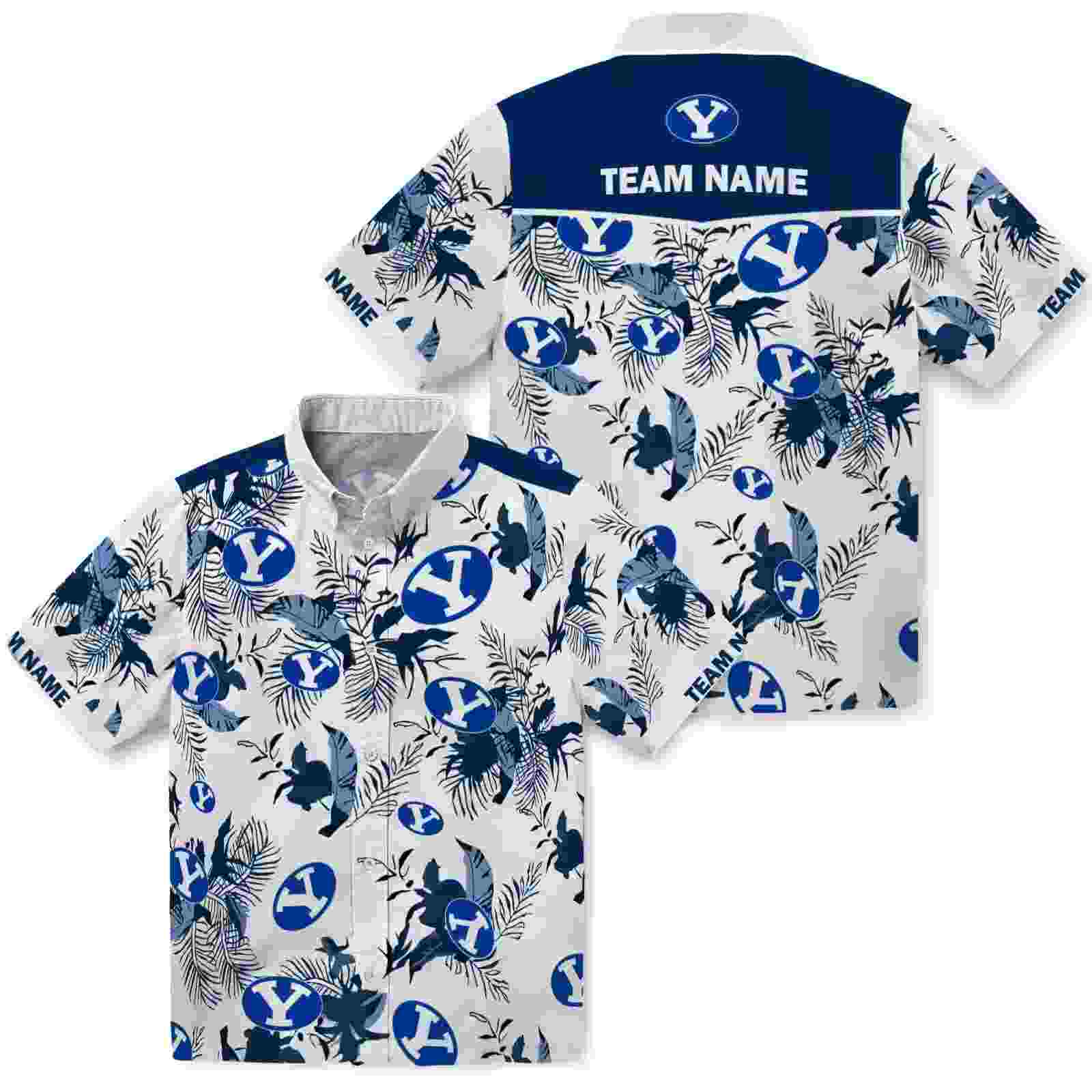 customized byu cougars botanical theme blue white hawaiian shirt high quality