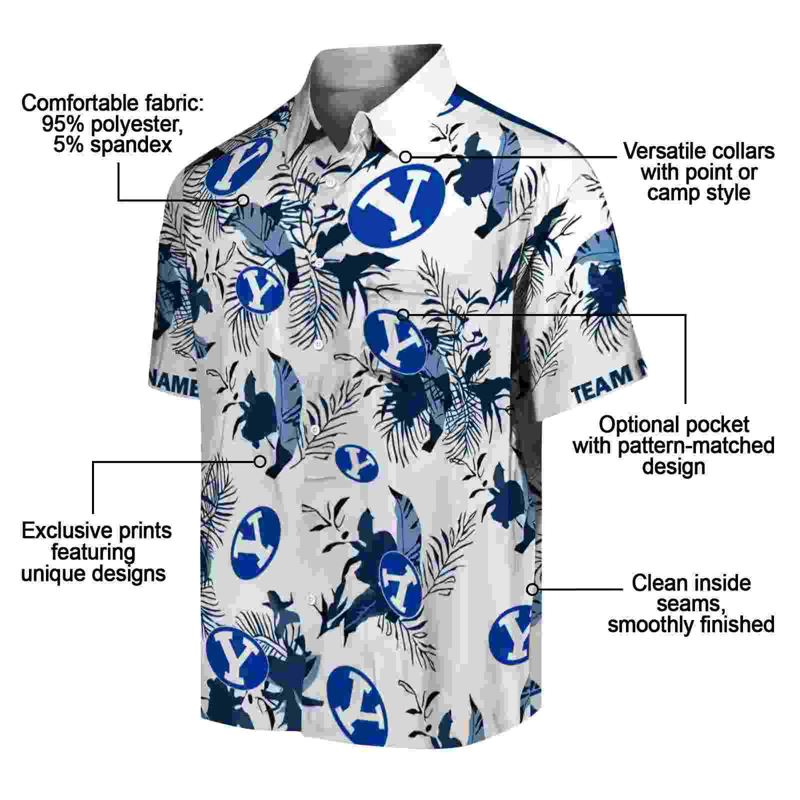 customized byu cougars botanical theme blue white hawaiian shirt new arrival