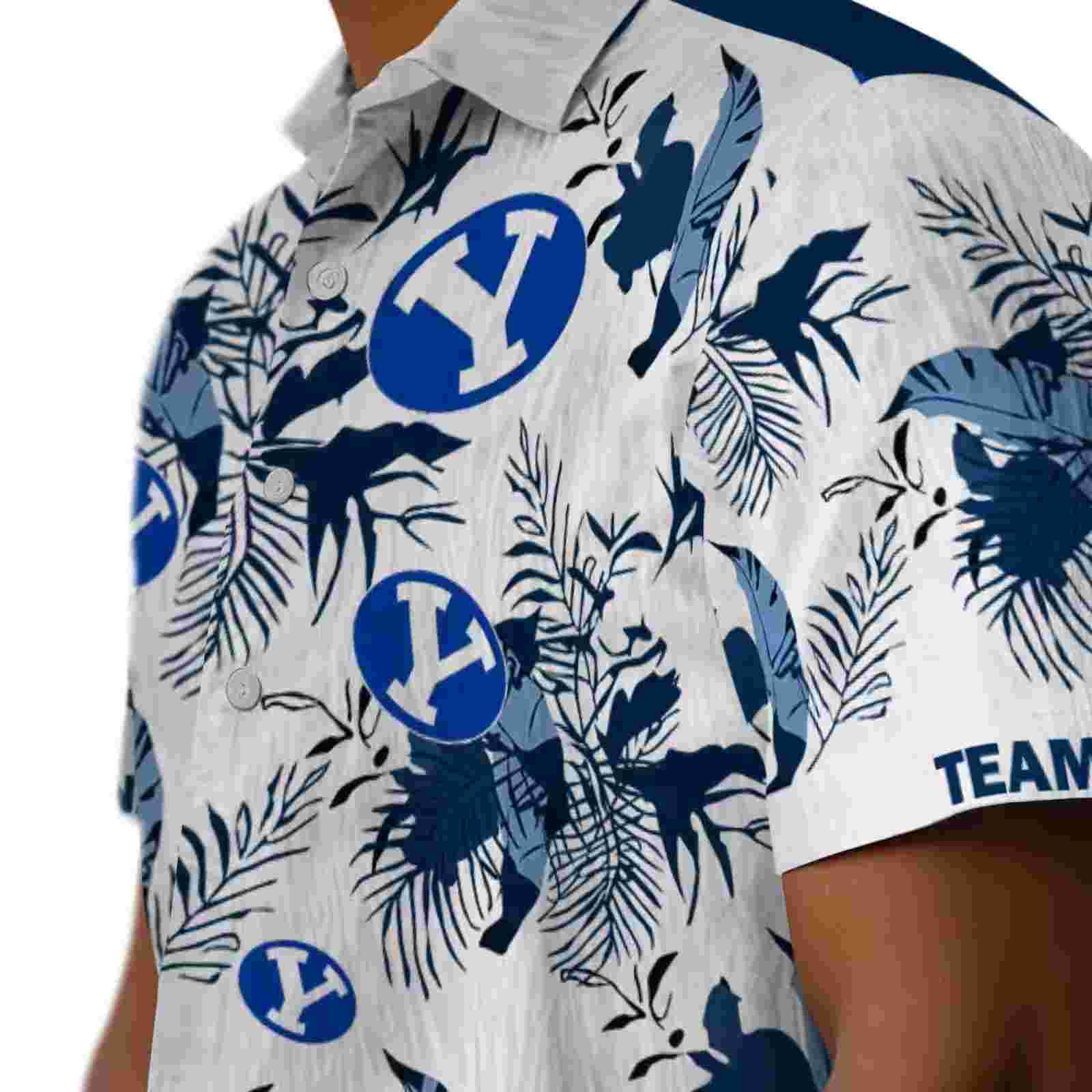 customized byu cougars botanical theme blue white hawaiian shirt trendy