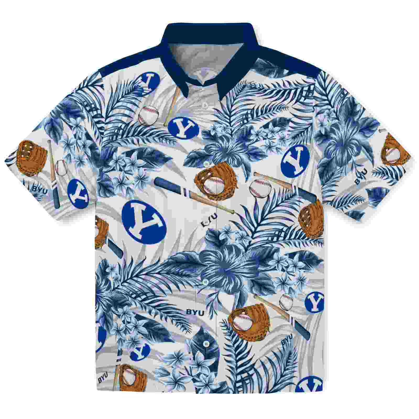 Customized BYU Cougars Floral Baseball Blue White Hawaiian Shirt