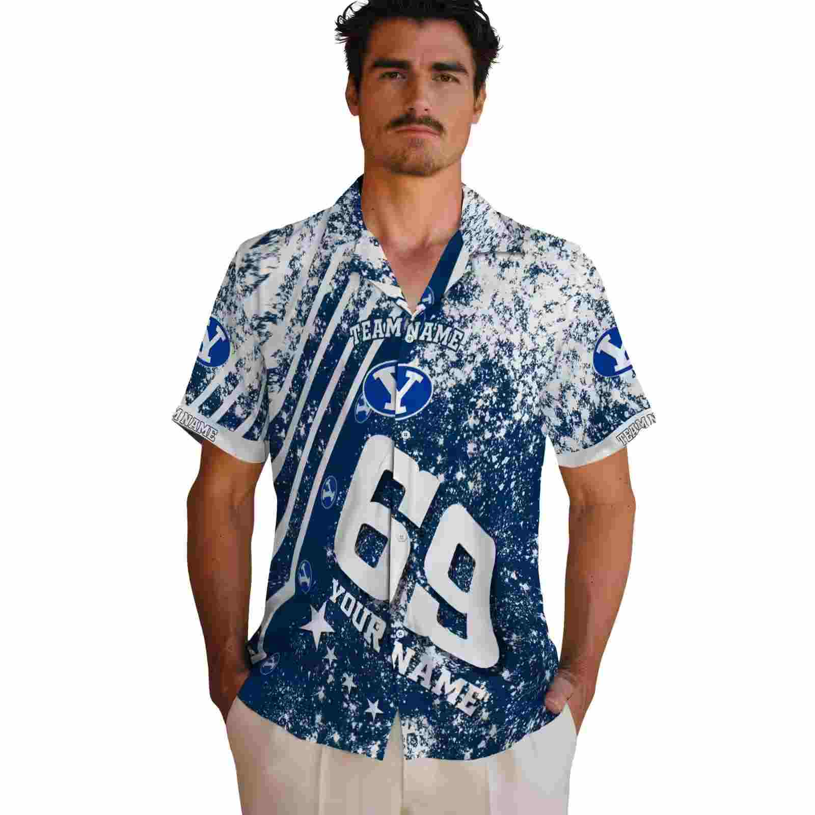 customized byu cougars star stripes blue hawaiian shirt fashion forward