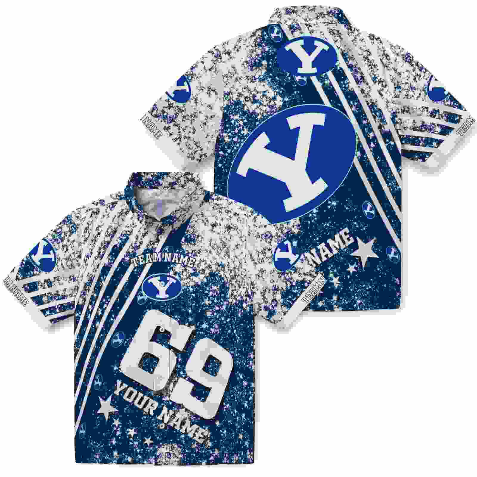 customized byu cougars star stripes blue hawaiian shirt high quality