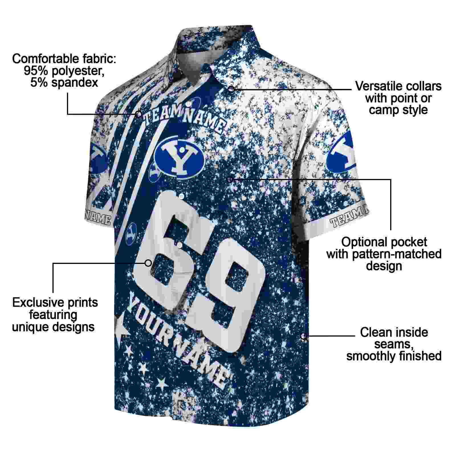 customized byu cougars star stripes blue hawaiian shirt new arrival