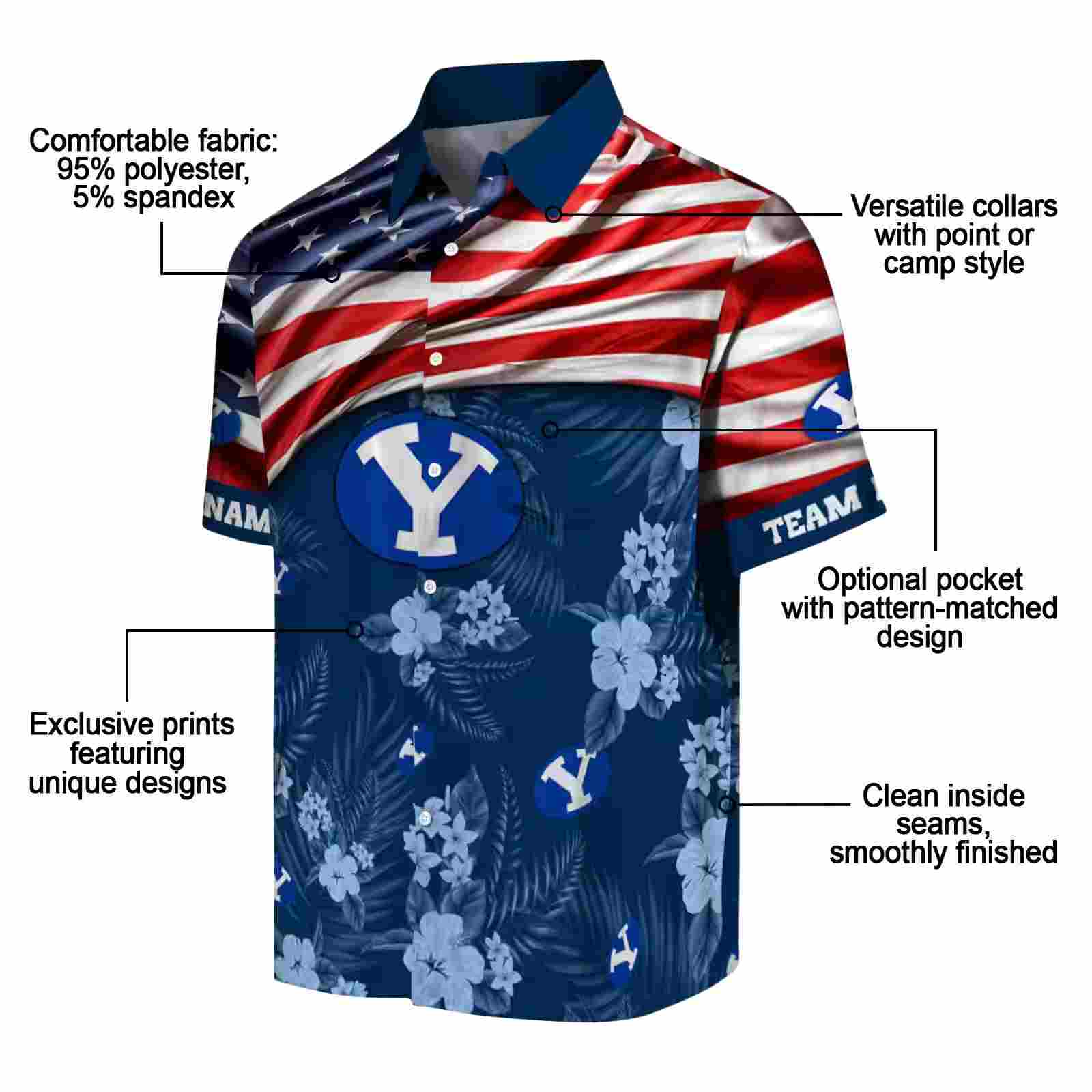 customized byu cougars us flag hibiscus blue hawaiian shirt new arrival