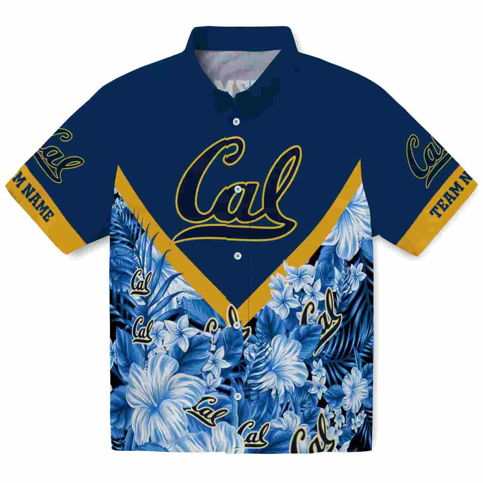 Customized California Golden Bears Floral Chevron Blue Hawaiian Shirt