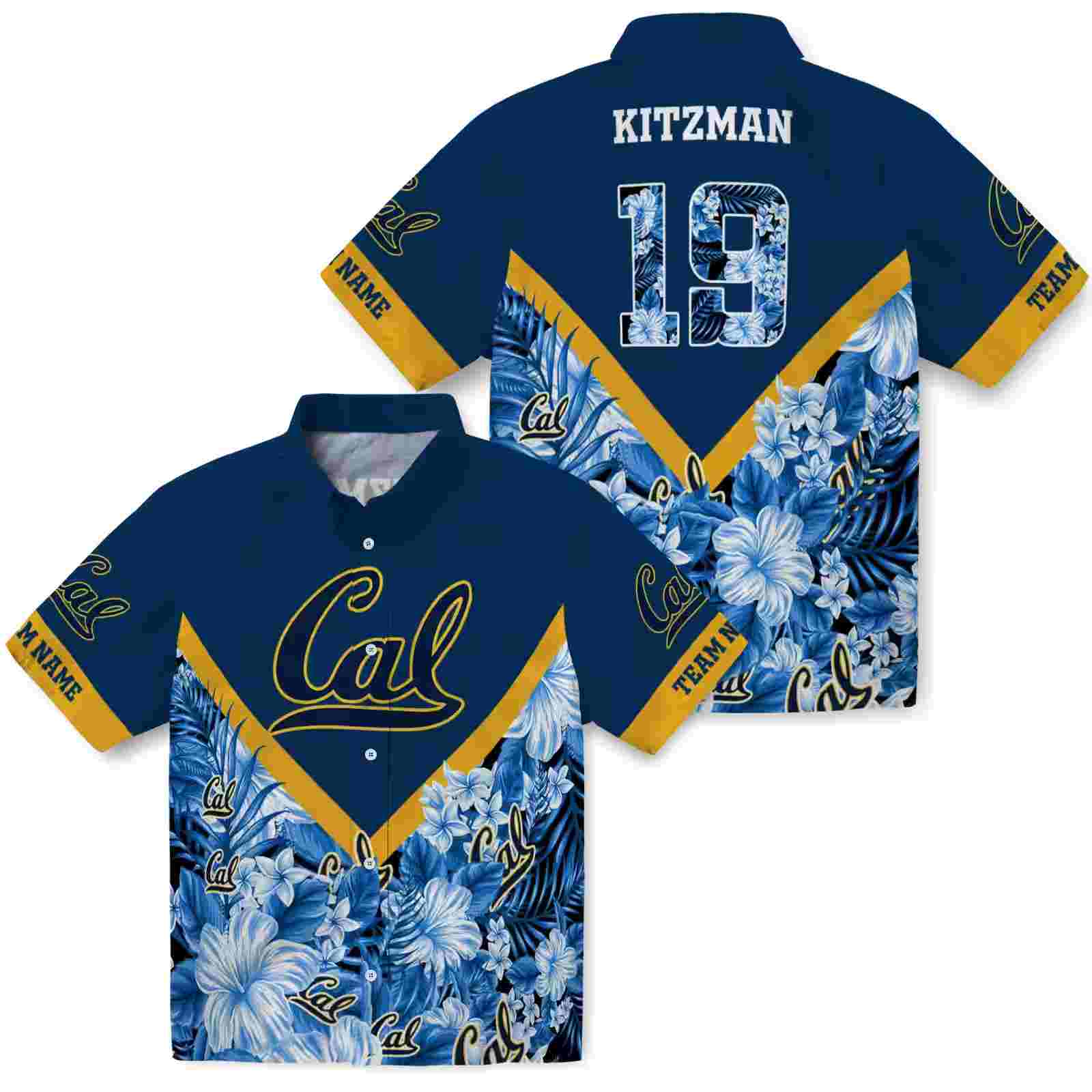 customized california golden bears floral chevron blue hawaiian shirt high quality