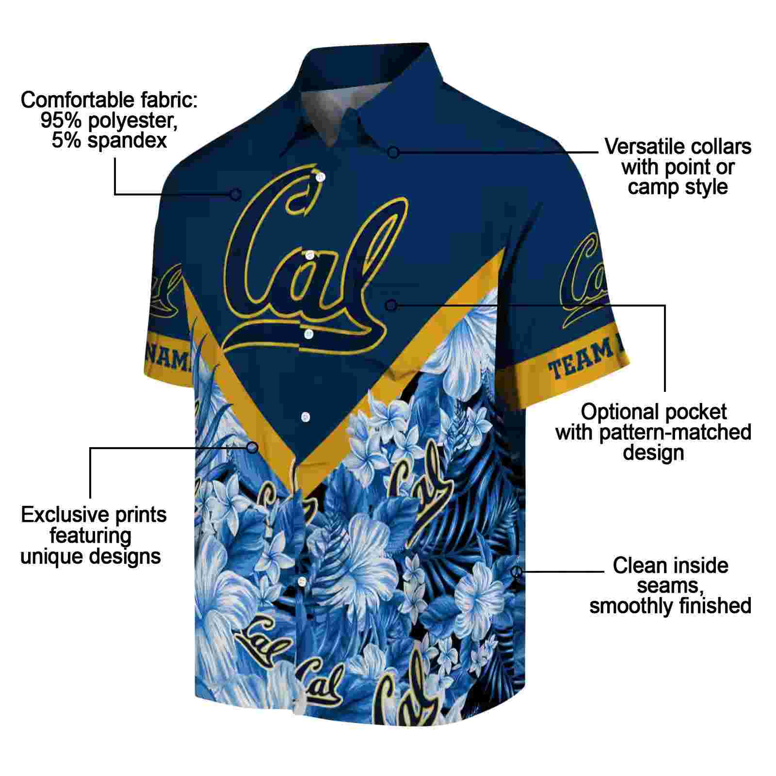 customized california golden bears floral chevron blue hawaiian shirt new arrival