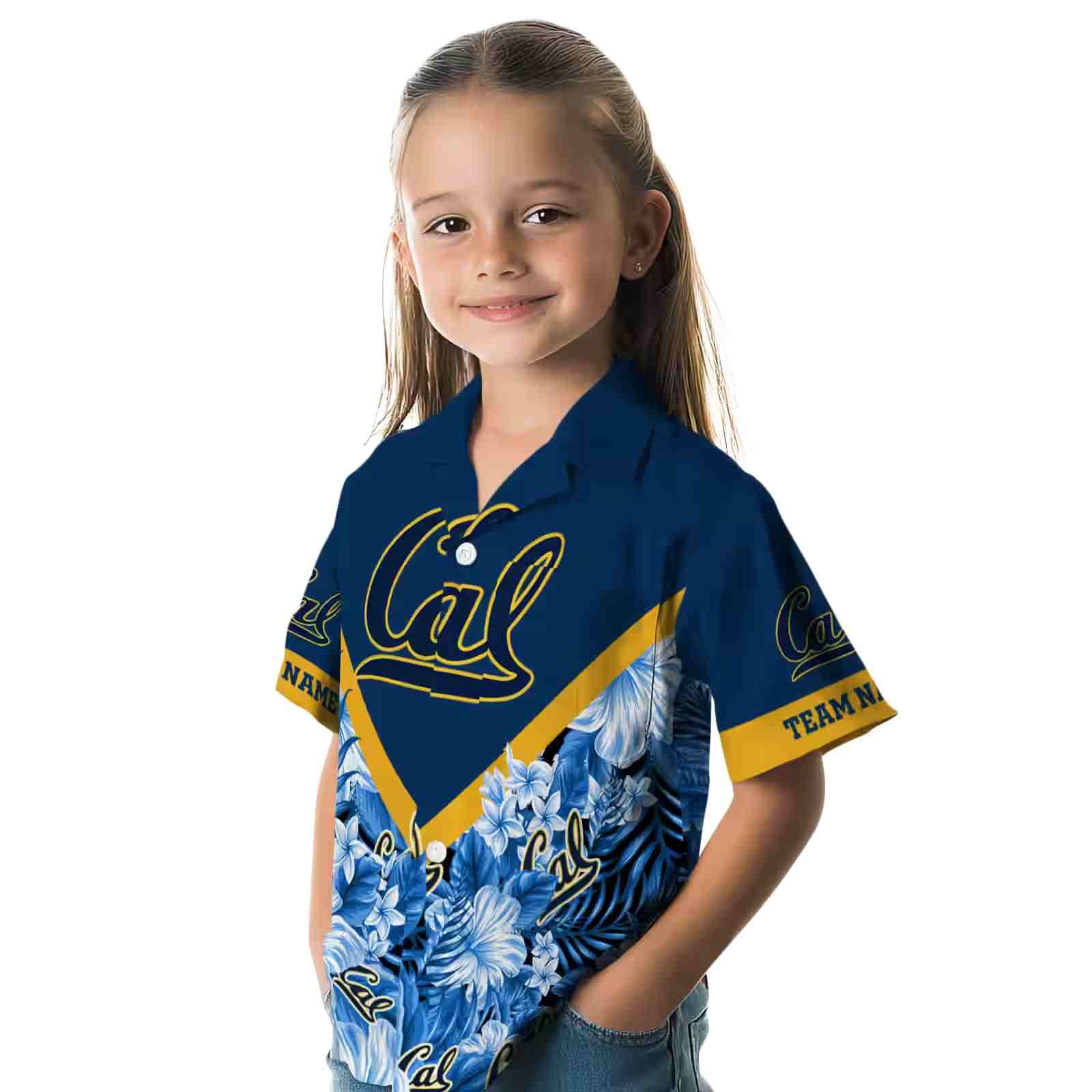 customized california golden bears floral chevron blue hawaiian shirt premium grade