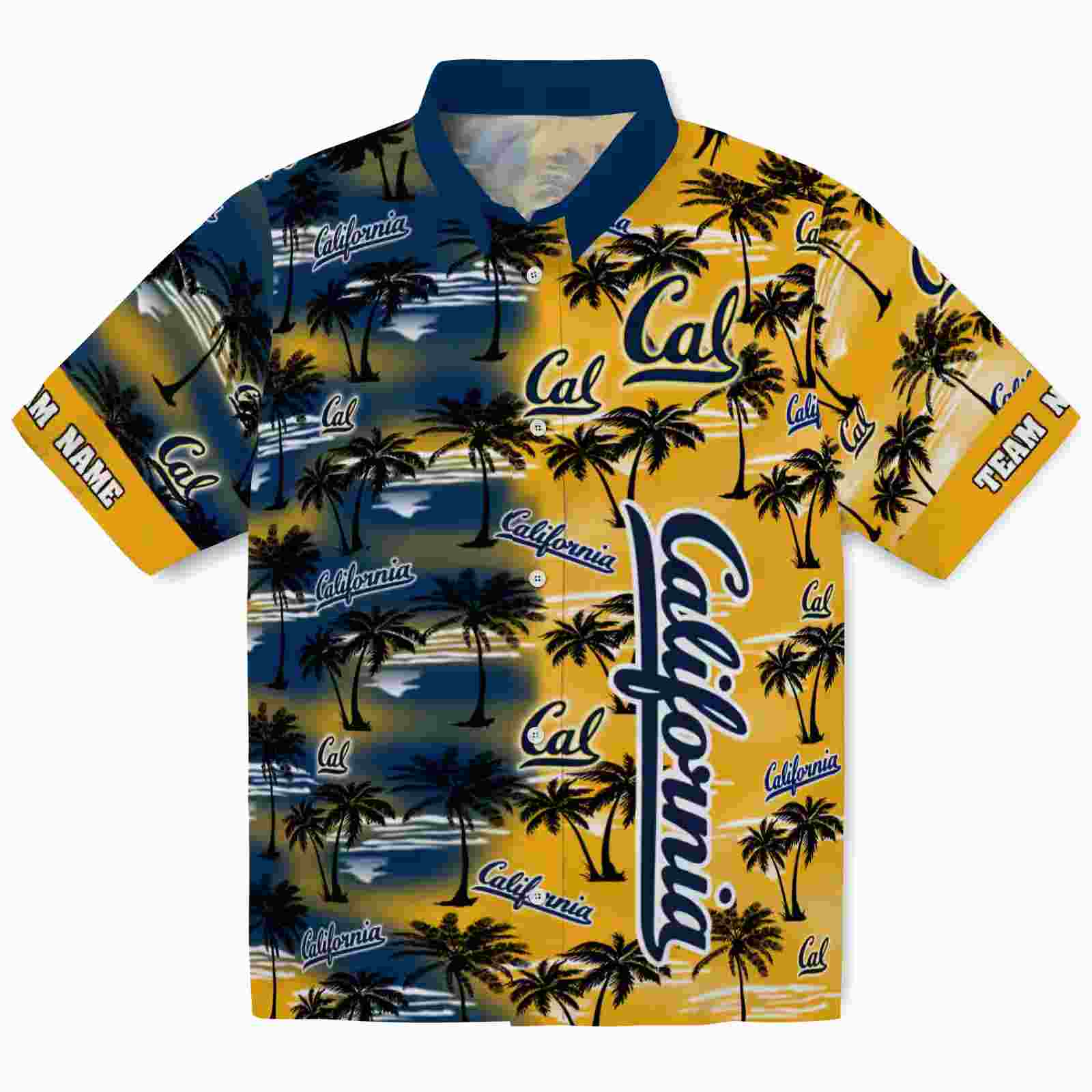 Customized California Golden Bears Palm Silhouettes Blue Hawaiian Shirt