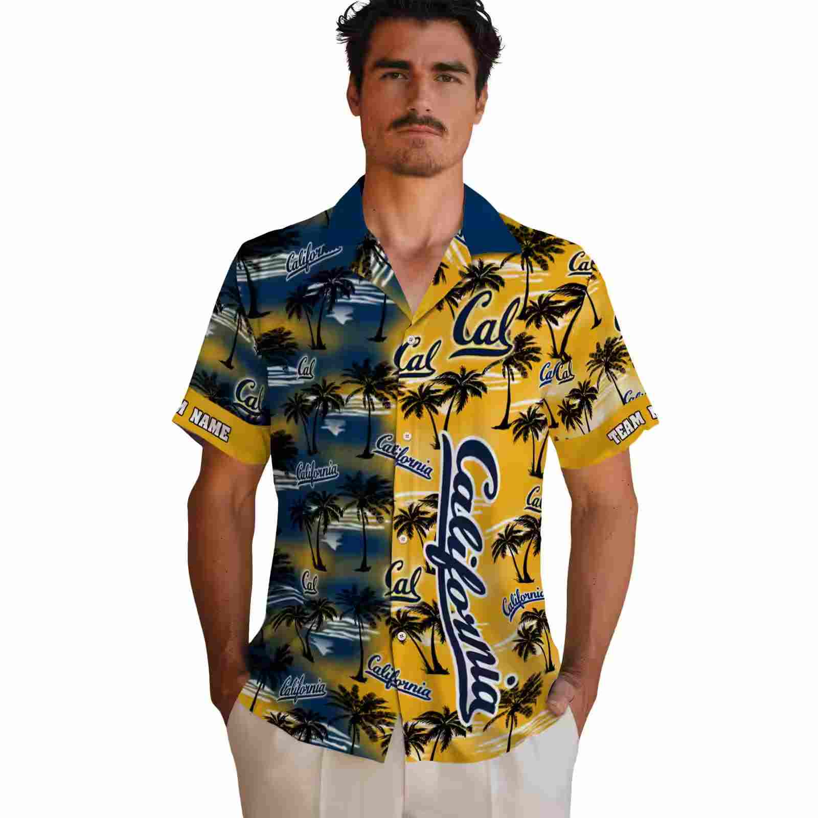 customized california golden bears palm silhouettes blue hawaiian shirt fashion forward