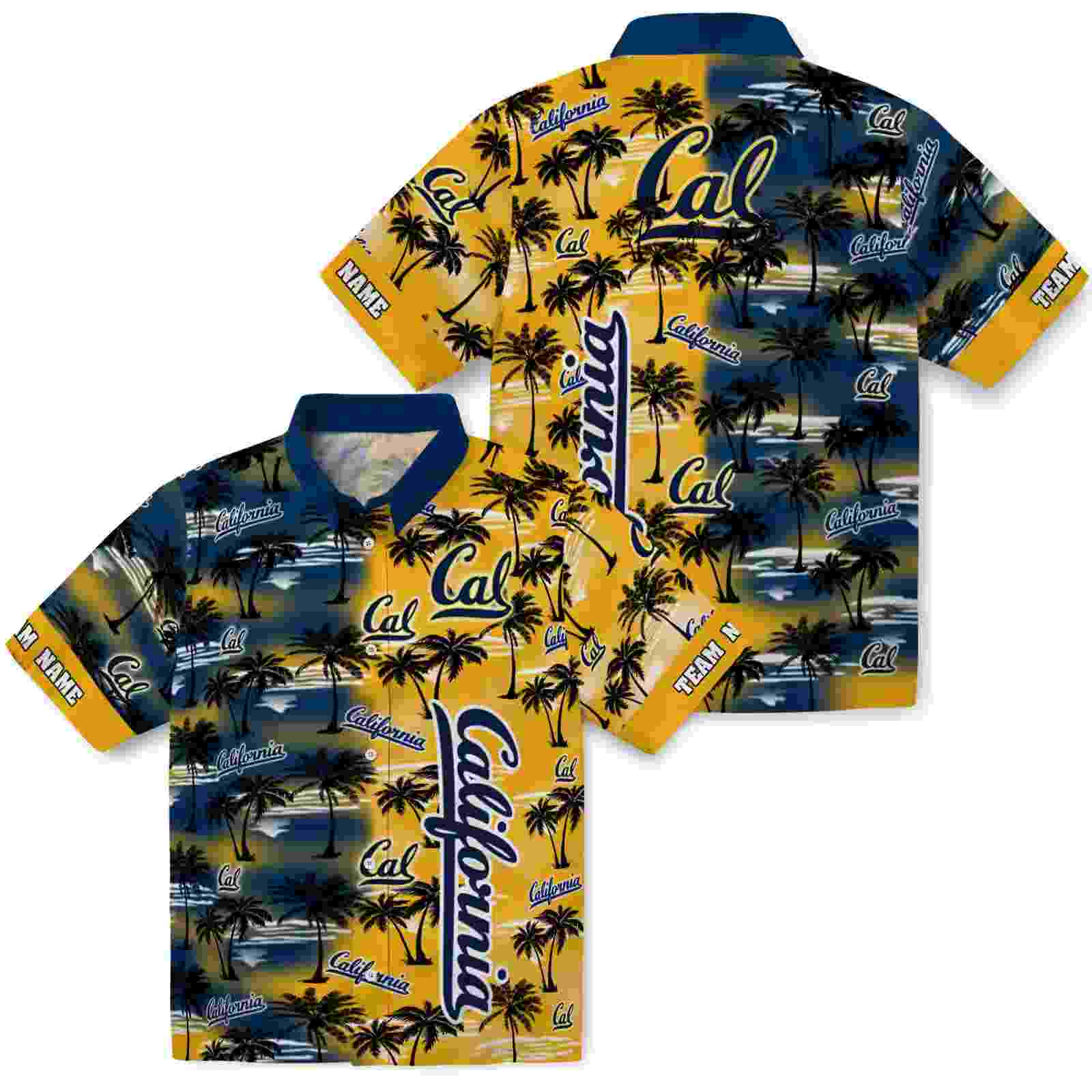 customized california golden bears palm silhouettes blue hawaiian shirt high quality