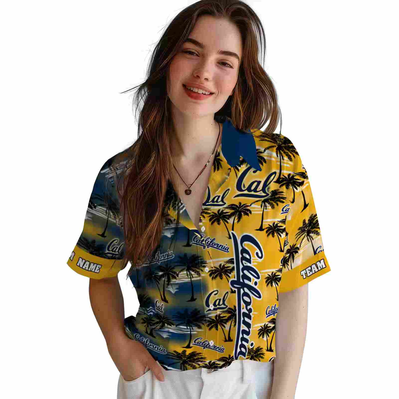 customized california golden bears palm silhouettes blue hawaiian shirt latest model