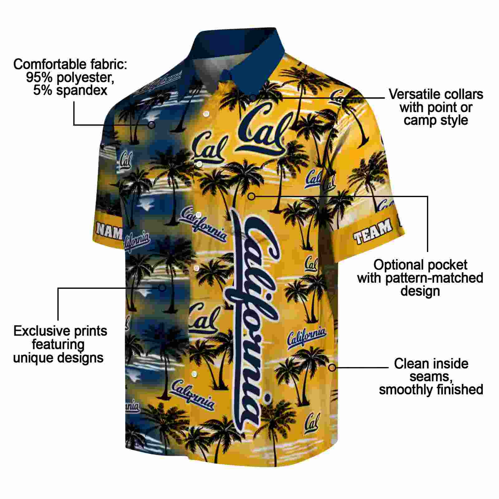 customized california golden bears palm silhouettes blue hawaiian shirt new arrival