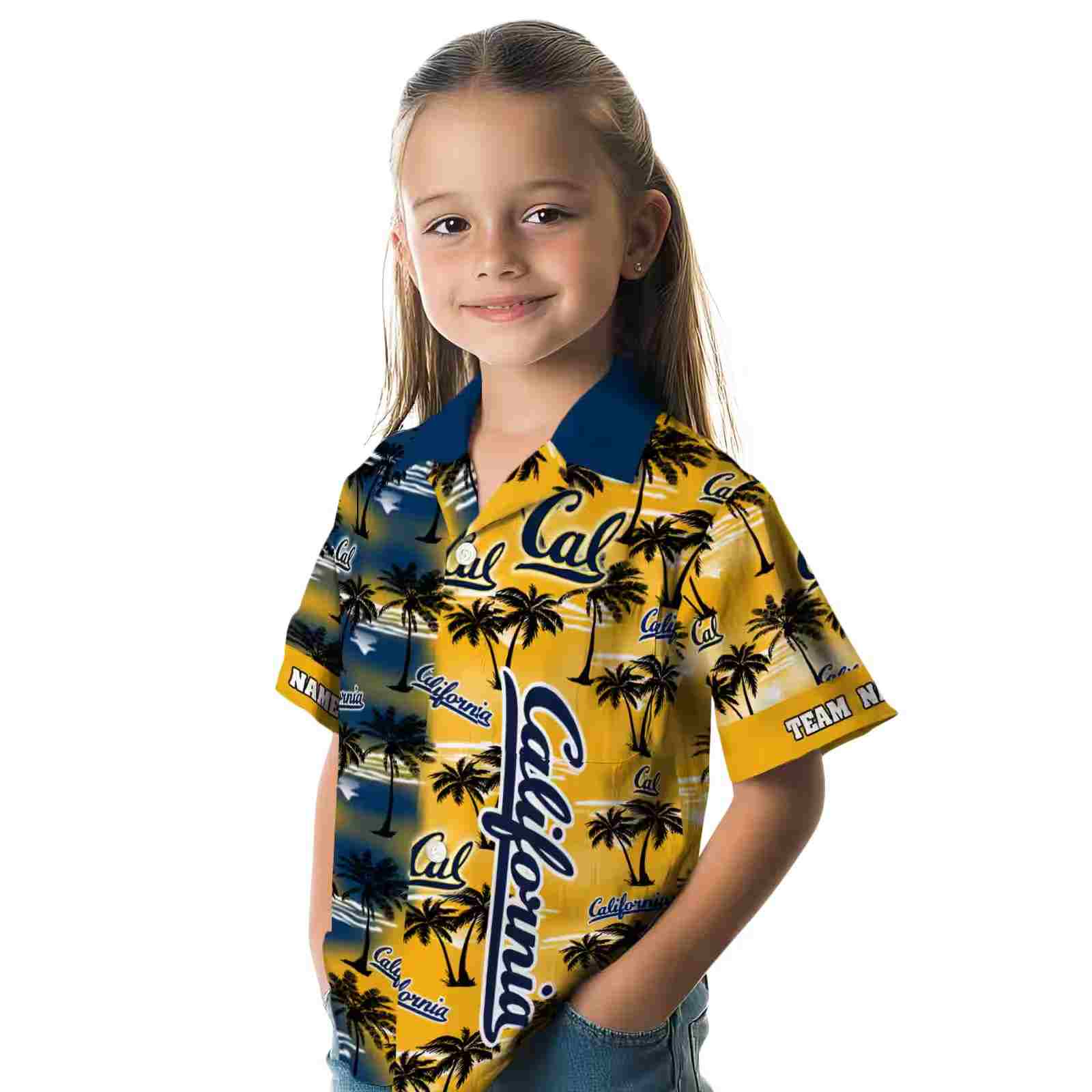 customized california golden bears palm silhouettes blue hawaiian shirt premium grade