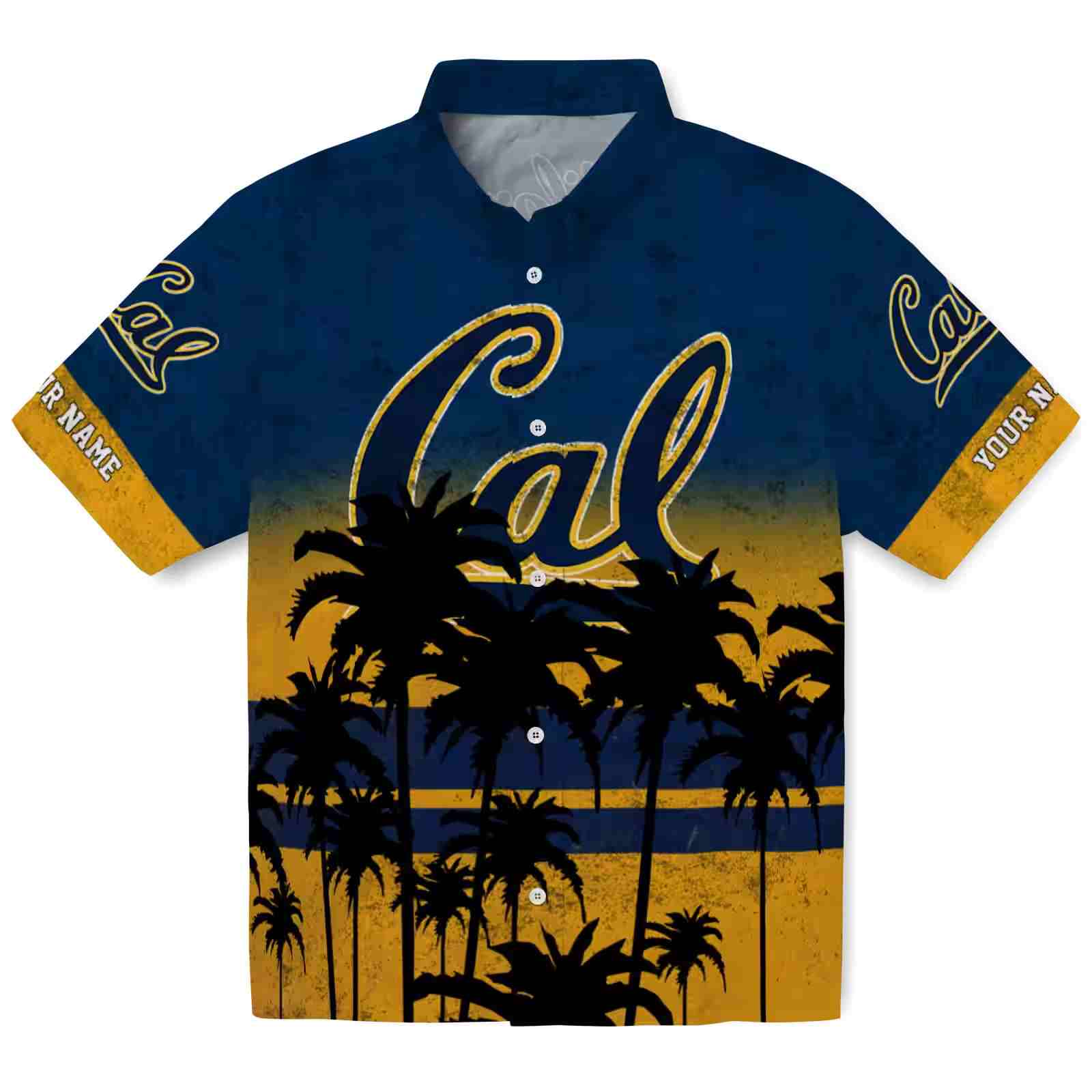 Customized California Golden Bears Sunset Pattern Blue Black Hawaiian Shirt