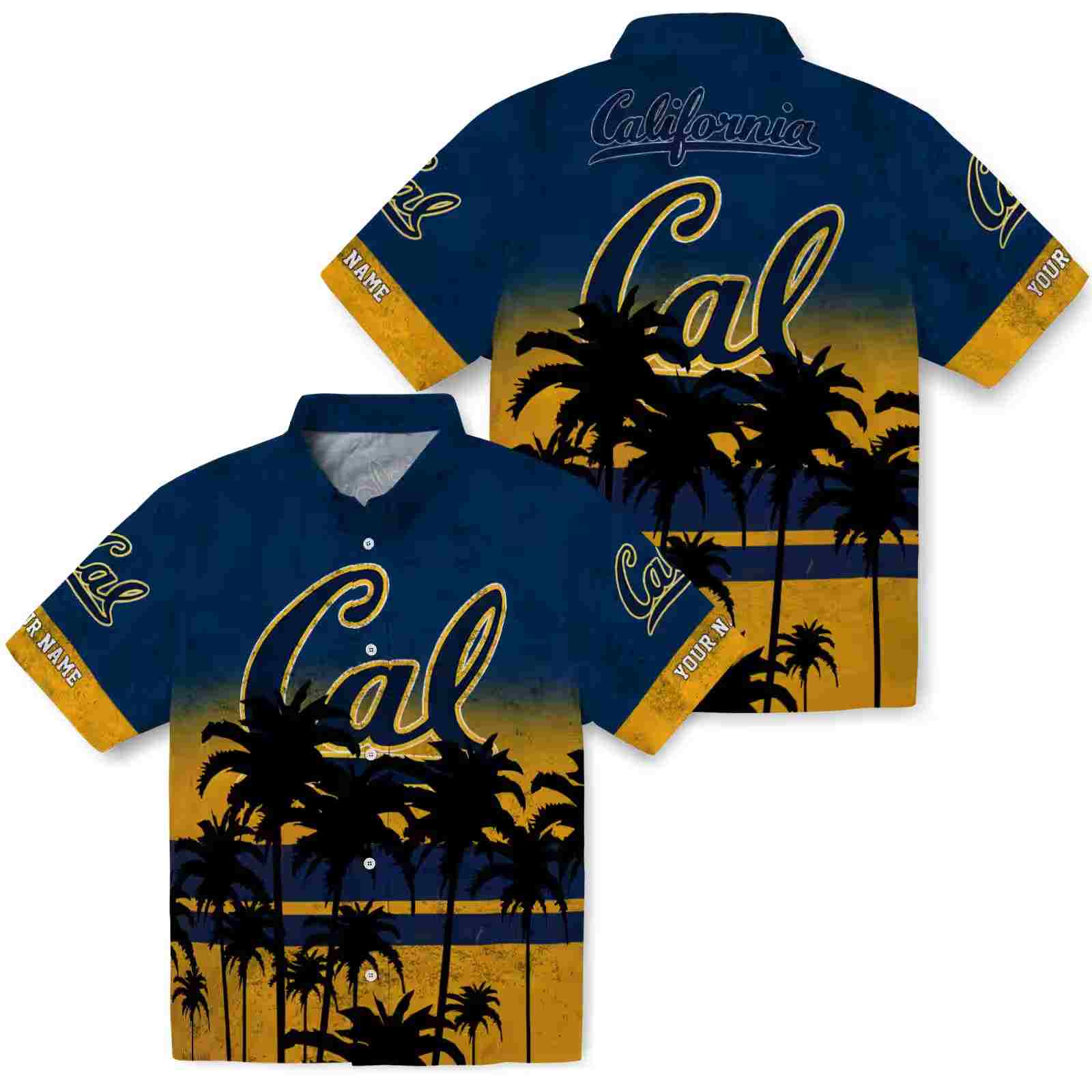 customized california golden bears sunset pattern blue black hawaiian shirt high quality