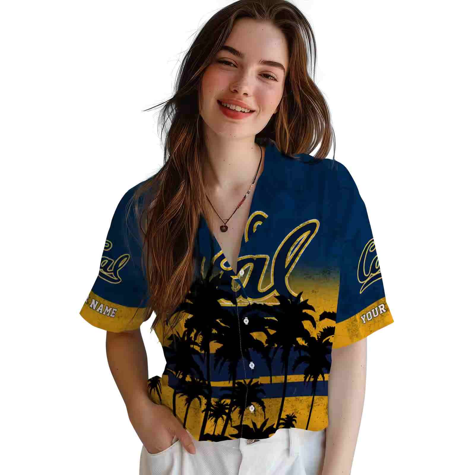 customized california golden bears sunset pattern blue black hawaiian shirt latest model