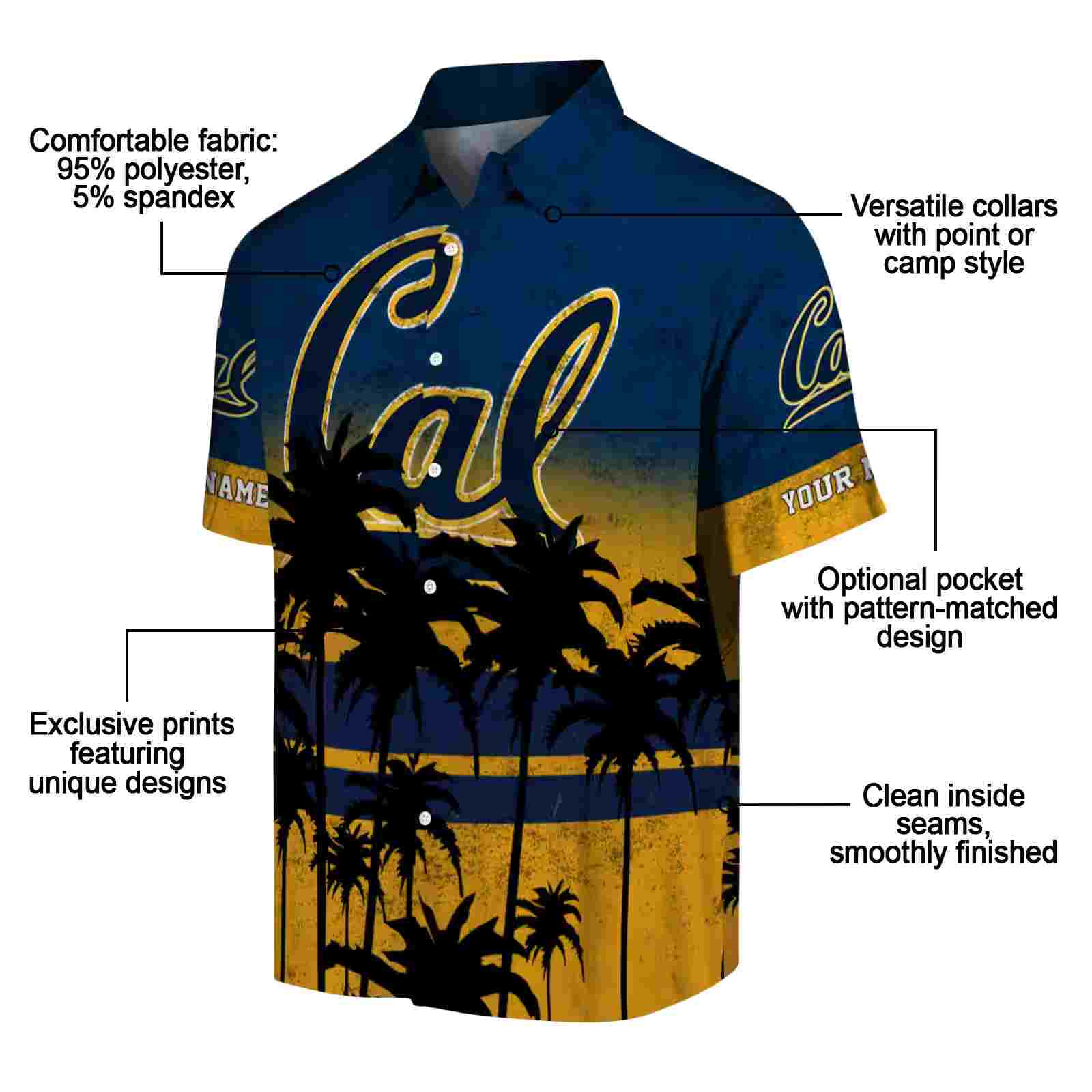 customized california golden bears sunset pattern blue black hawaiian shirt new arrival