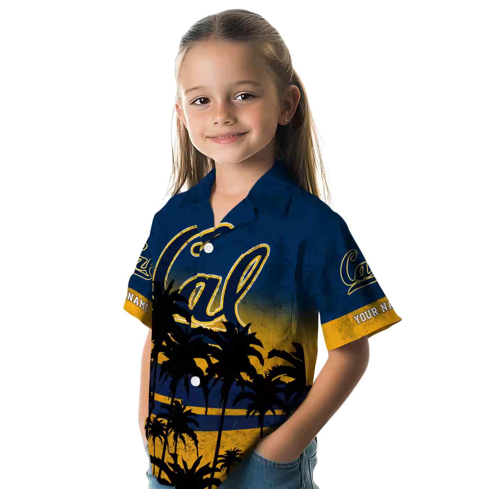 customized california golden bears sunset pattern blue black hawaiian shirt premium grade