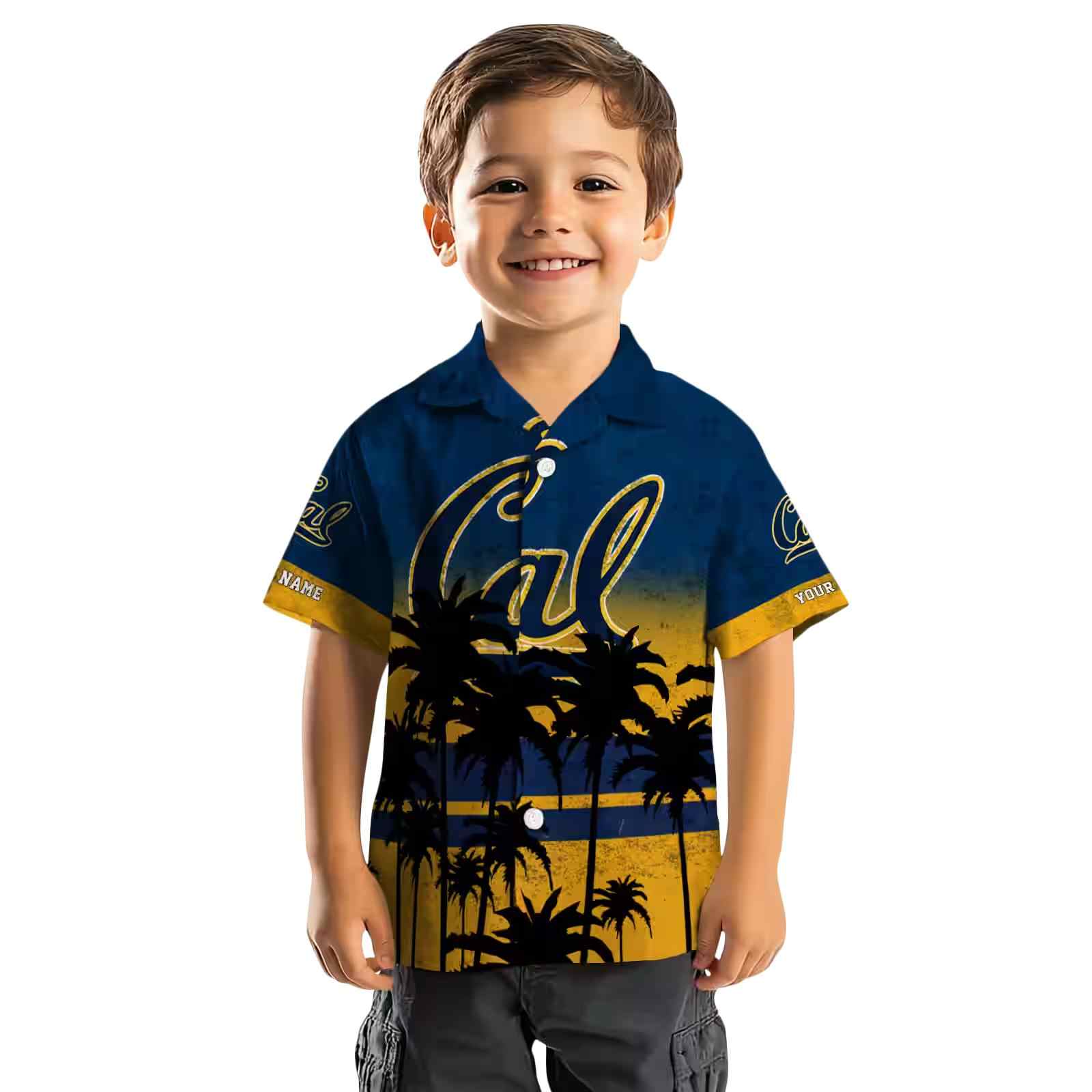 customized california golden bears sunset pattern blue black hawaiian shirt top rated