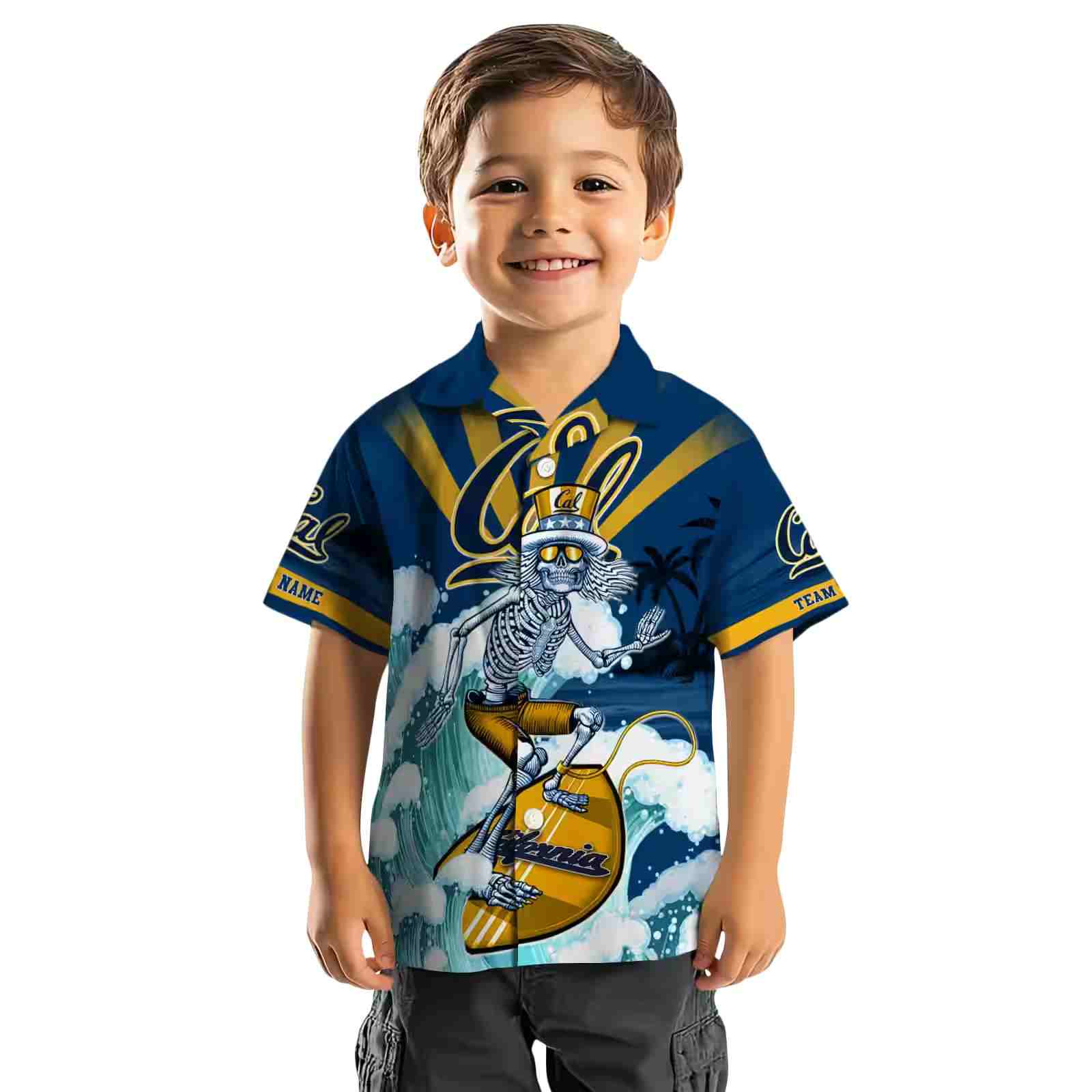 customized california golden bears surfing skeleton blue hawaiian shirt top rated