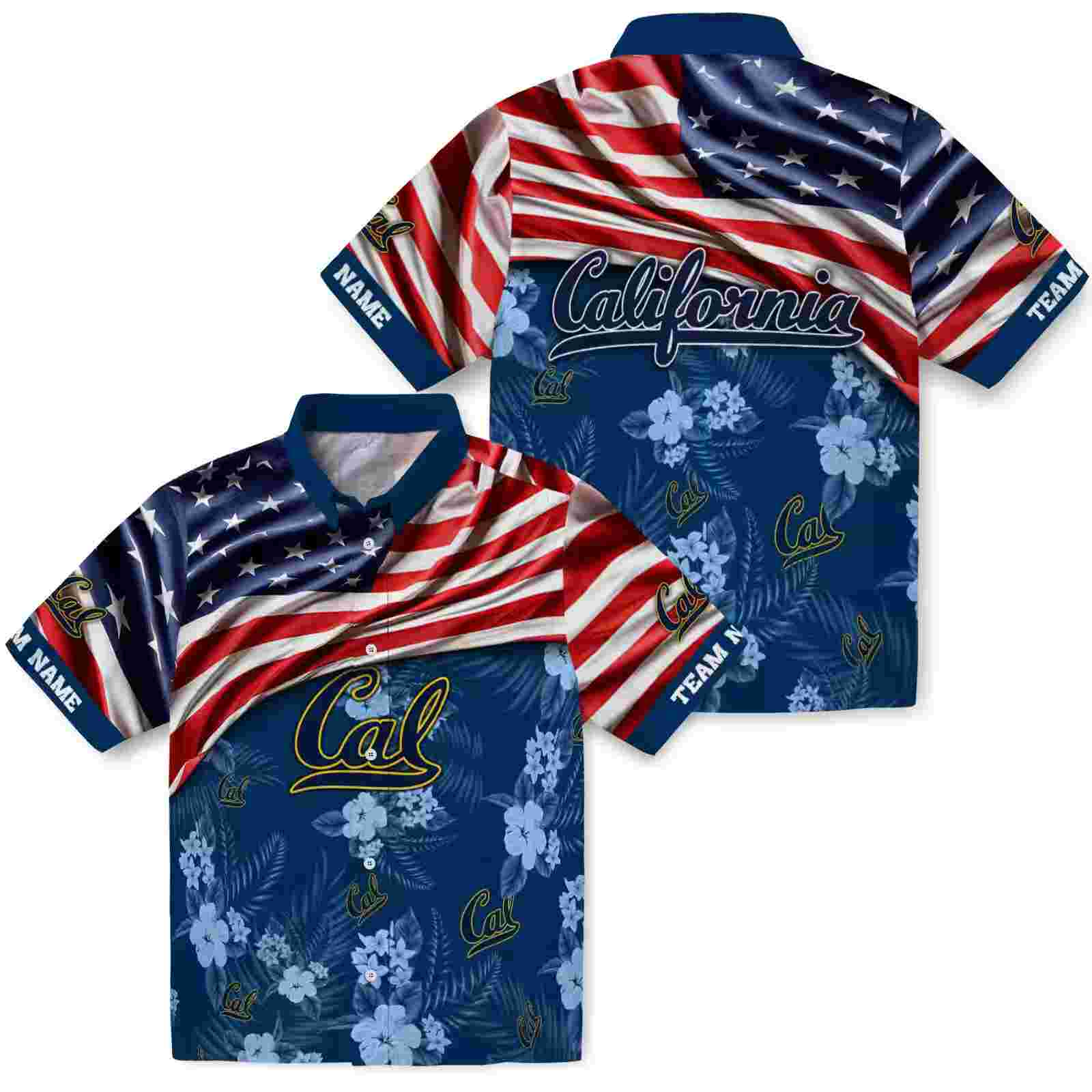 customized california golden bears us flag hibiscus blue hawaiian shirt high quality